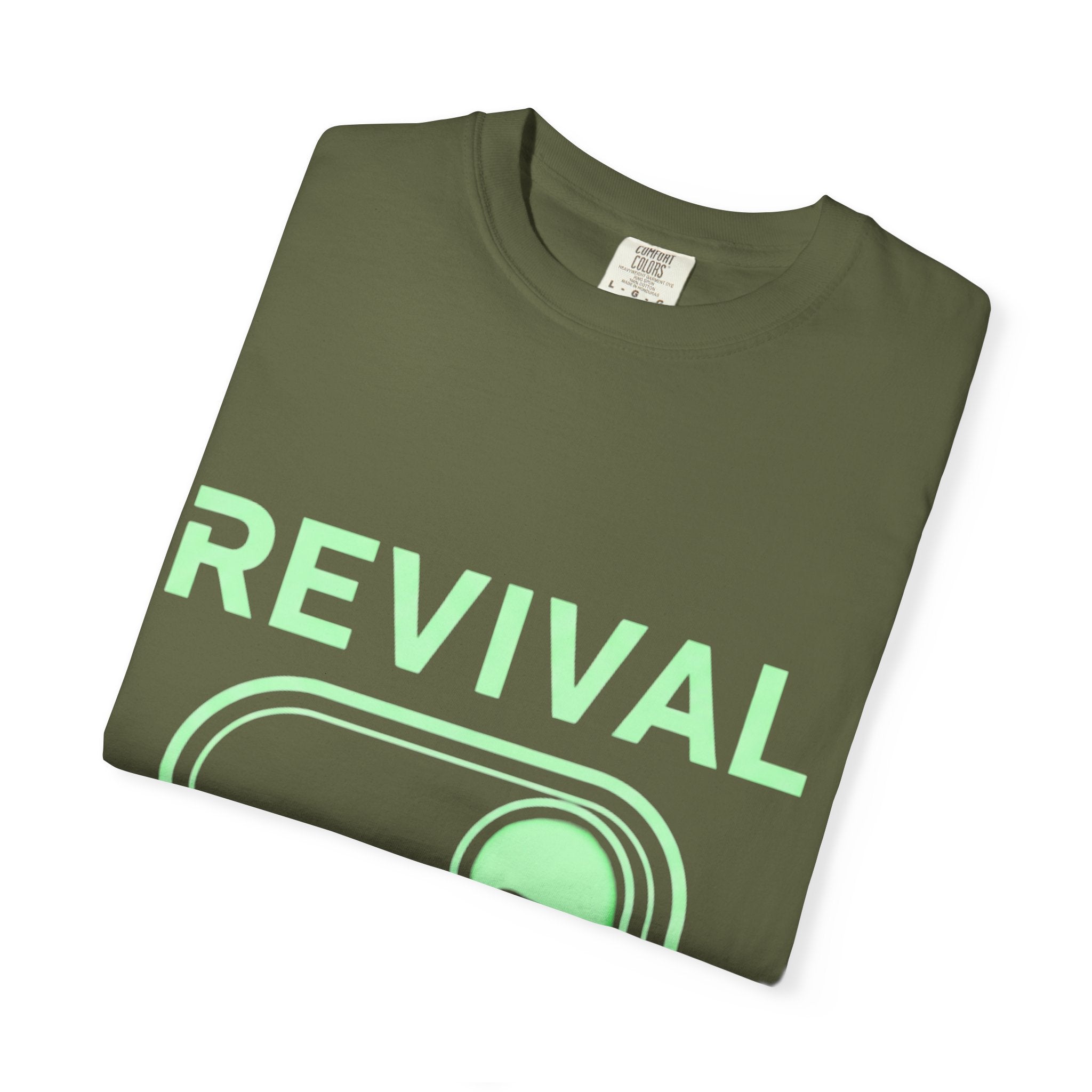 🔥 Revival Mode: ON – Christian Techwear T-Shirt | Glowing Green Faith Switch | Futuristic Jesus Shirt | Activate Your Spiritual Awakening | Uplifted Gear Printify