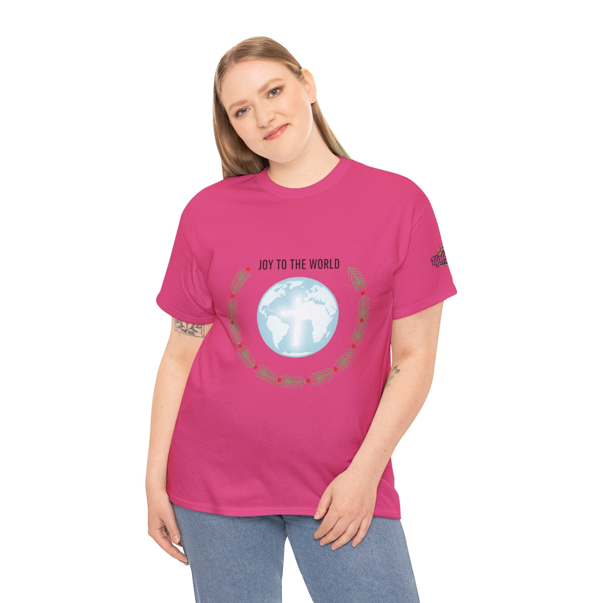 Joy to the World T-shirt – Wreath Earth Nativity Christian Christmas T-shirt for Isaiah 9:6 Holiday Faith & Festive Joy Printify
