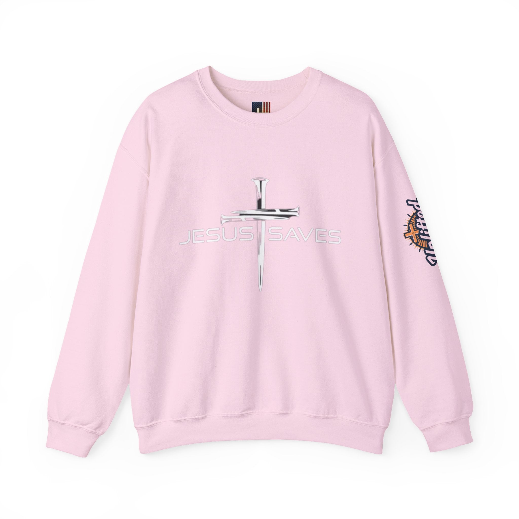 Jesus Saves Sweatshirt – 3 Nails Crucifix Cross Christian Sweatshirt for Redemption Faith & Bold Salvation Printify