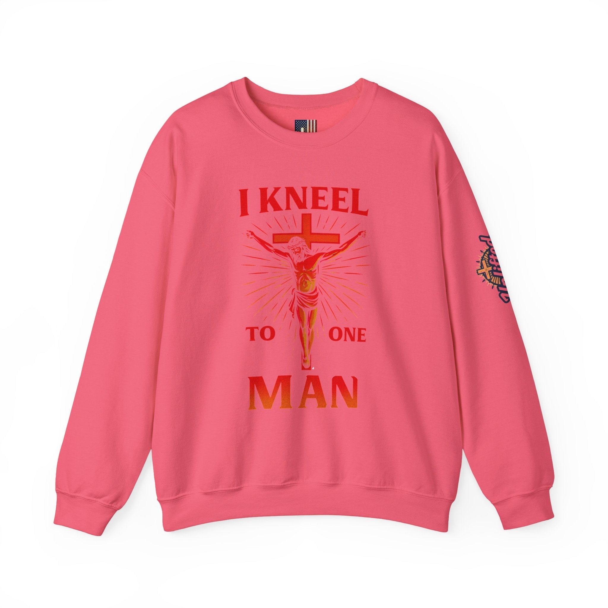 I Kneel to One Man Sweatshirt – Crucifixion Christian Sweatshirt for Unashamed Devotion & Bold Faith Printify