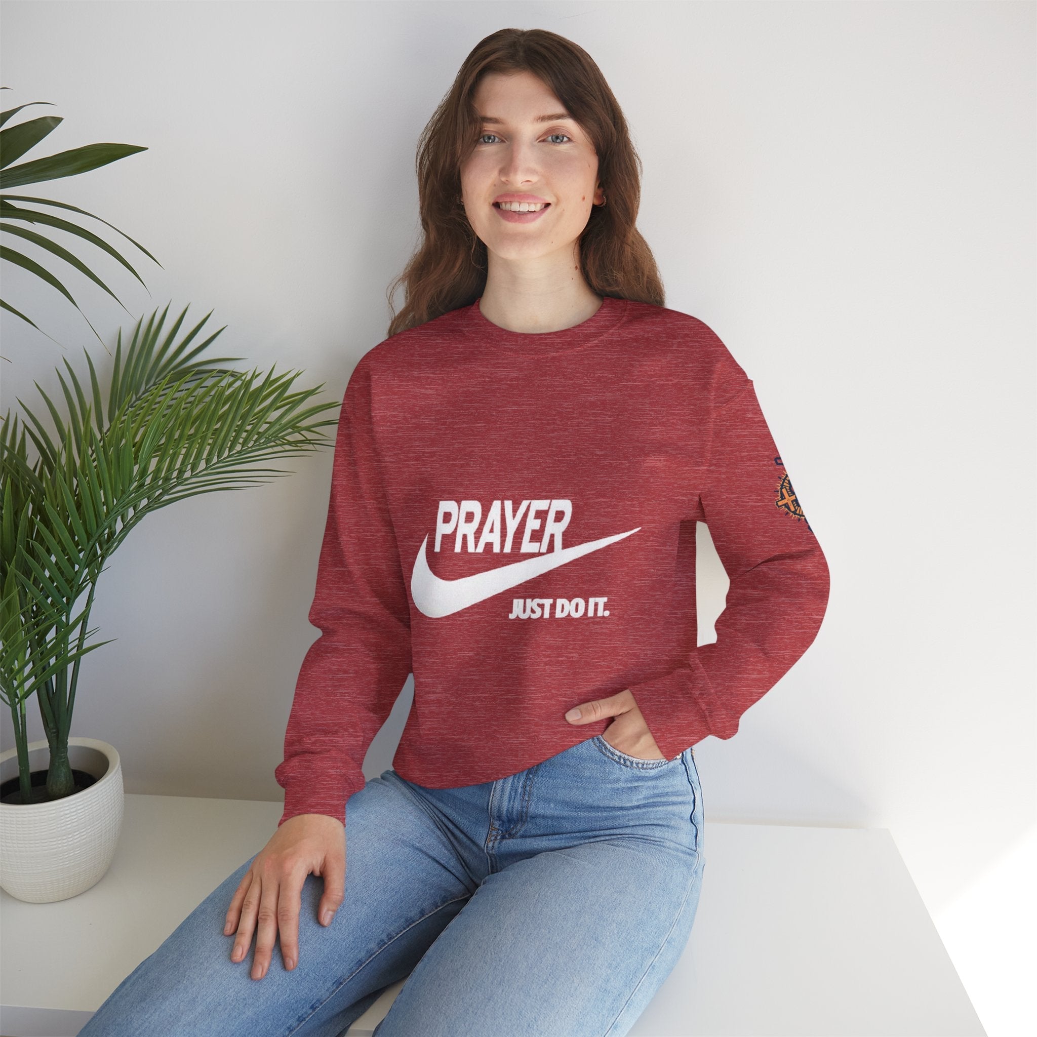 Prayer Just Do It Sweatshirt - Funny Christian Nike Parody Sweatshirt - Faith Gear Printify