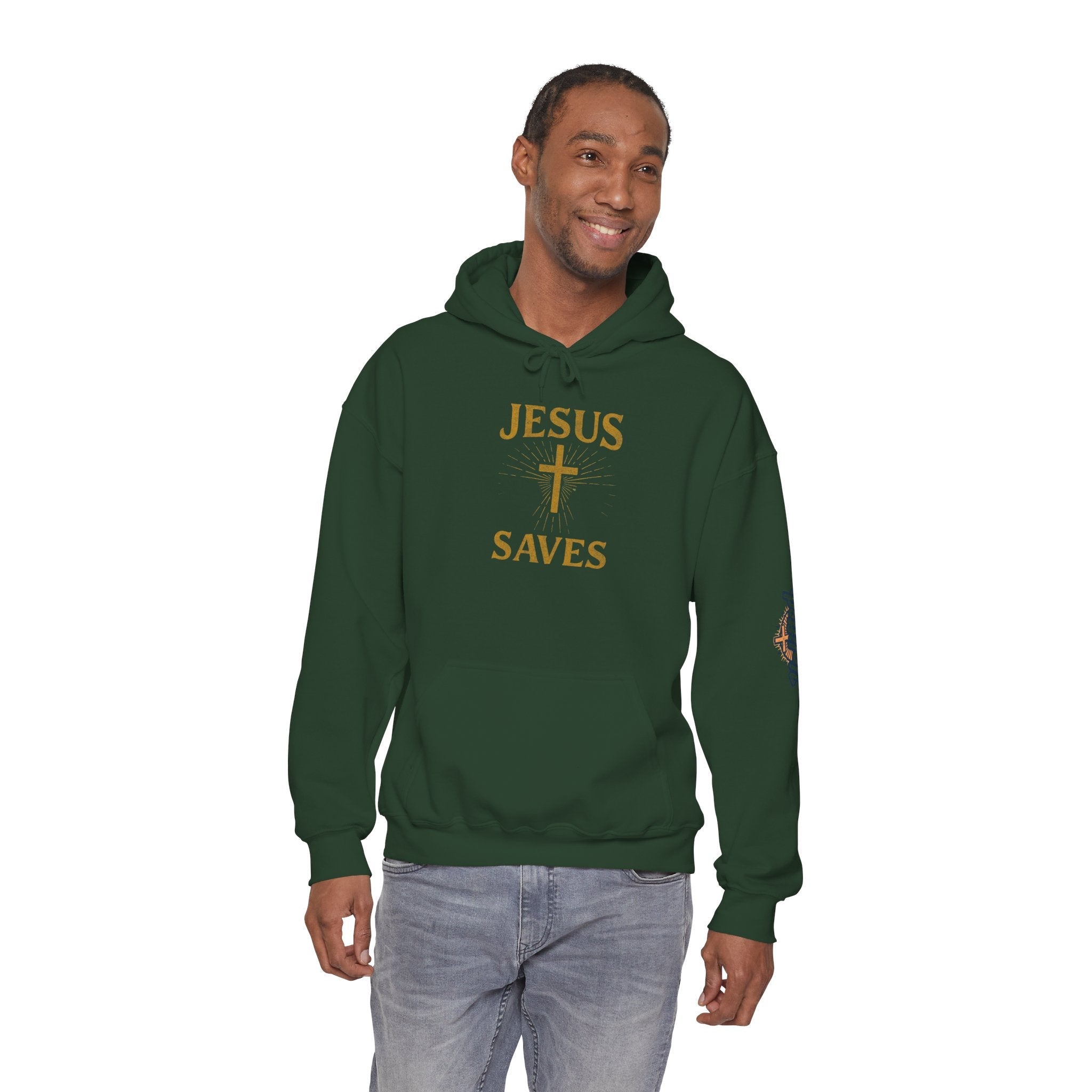 Jesus Saves Hoodie – Radiant Cross & Rays of Light Christian Sweatshirt for Eternal Hope & Faith Printify