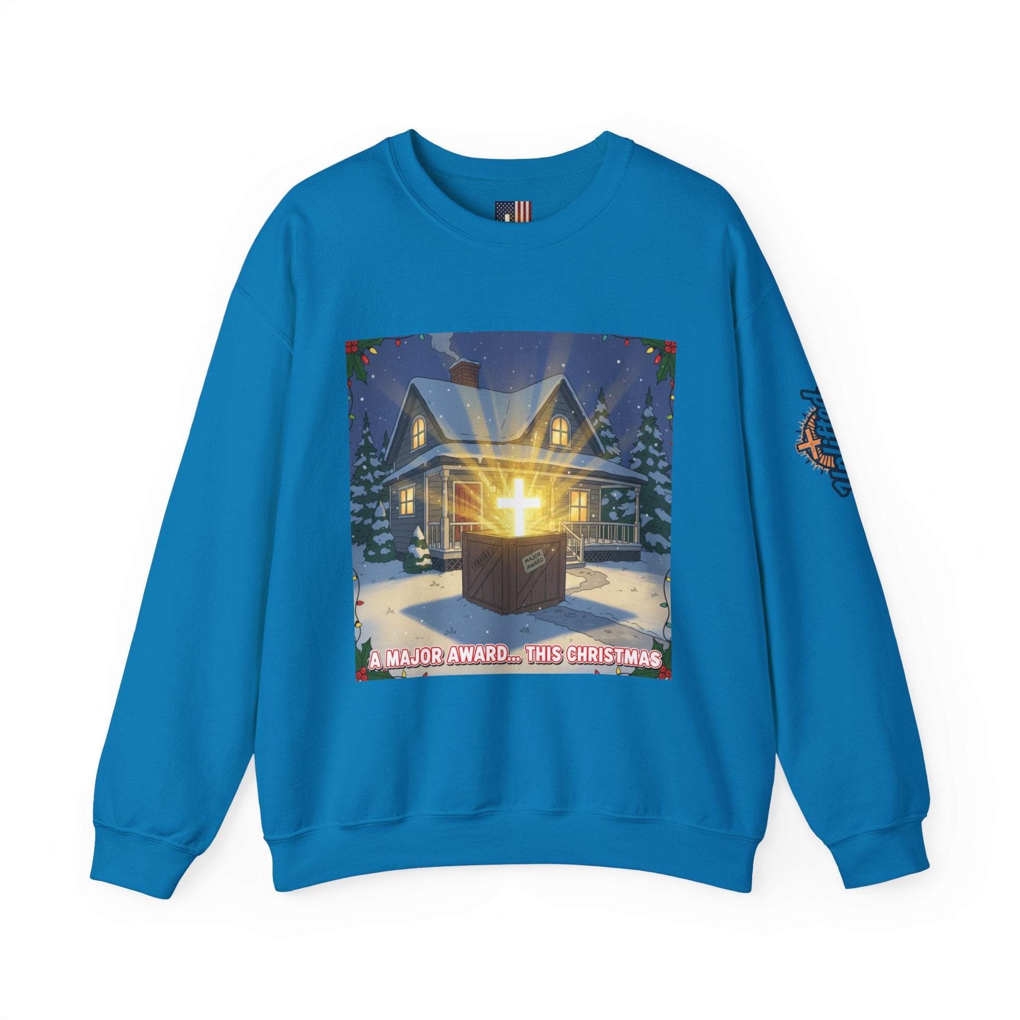 A Major Award This Christmas Sweatshirt – Fragile Leg Lamp Parody Cross Unboxing Christian Sweatshirt for Hilarious Faith & Holiday Glow Printify