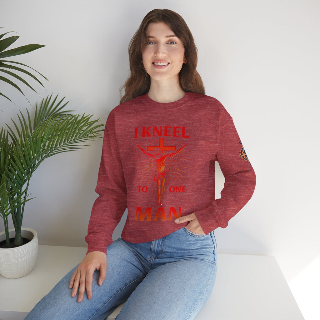 I Kneel to One Man Sweatshirt – Crucifixion Christian Sweatshirt for Unashamed Devotion & Bold Faith Printify