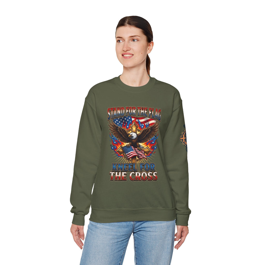 Stand for the Flag Kneel for the Cross Sweatshirt | Patriotic Eagle Sweatshirt Printify