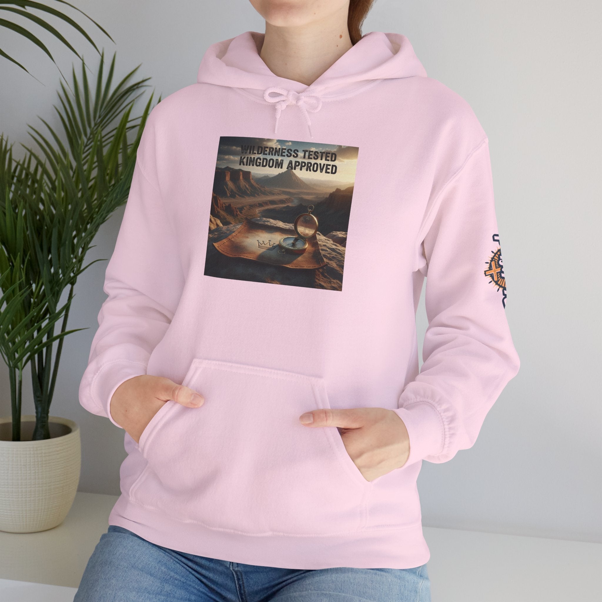 Wilderness Tested Kingdom Approved Hoodie – Mountain Desert Compass Crown Christian Sweatshirt for Biblical Adventure Faith Printify