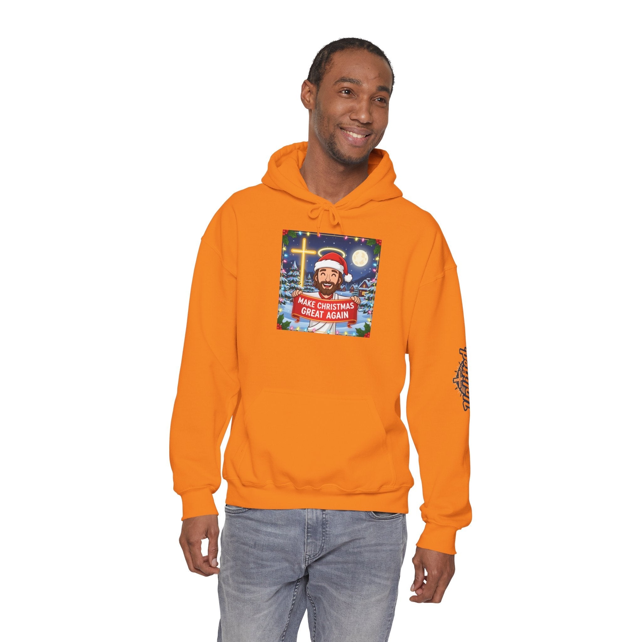 🎄 Make Christmas Great Again – Funny Christian Hoodie | Jesus Holding Banner | Faith-Based Holiday Parody Tee | Uplifted Gear Printify
