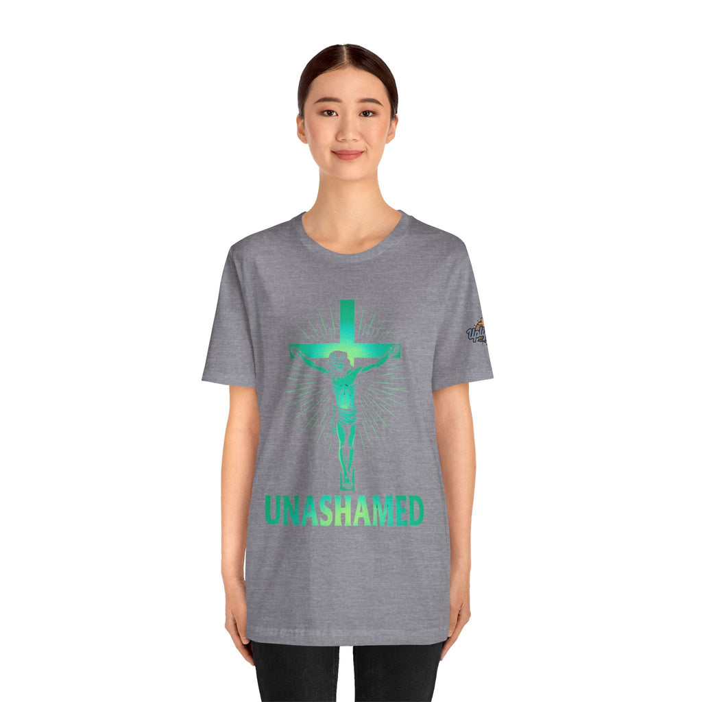 Unashamed T-shirt – Romans 1:16 Crucifixion Christian t-shirt for Bold Unwavering Faith Printify