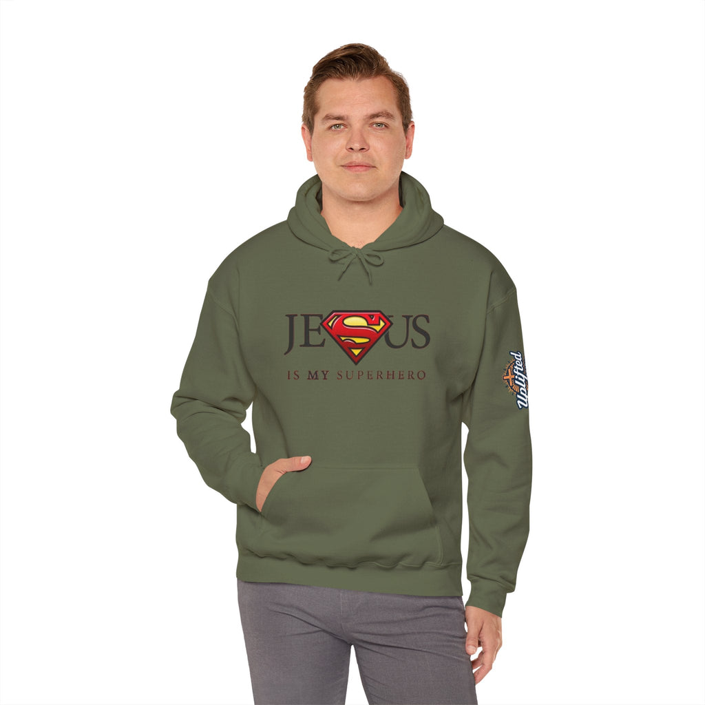 Jesus Is My Superhero Hoodie — Christian Faith Graphic Pullover Printify