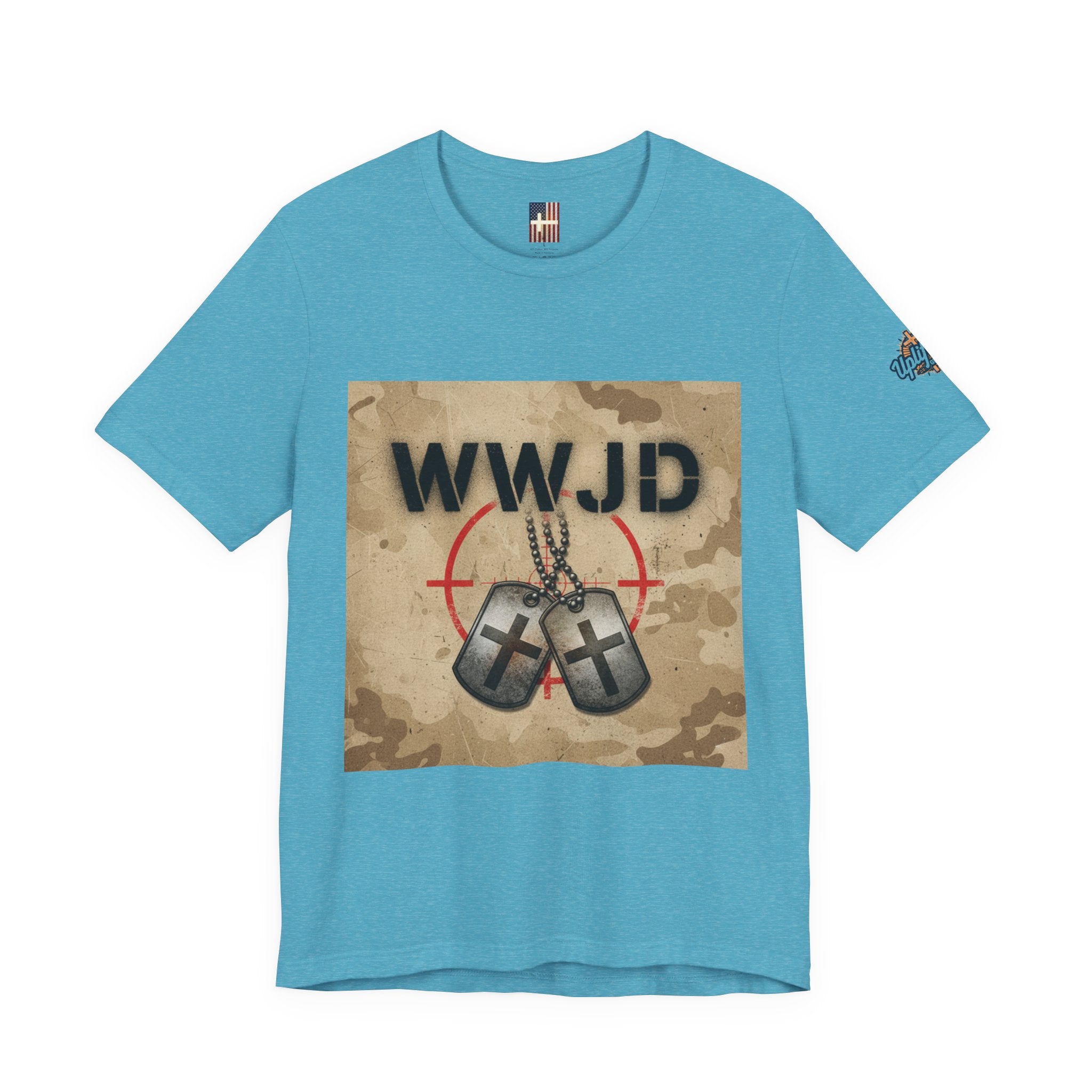WWJD T-shirt – Military Dog Tags What Would Jesus Do Camo Christian T-shirt for Bold Faith & Streetwear Printify