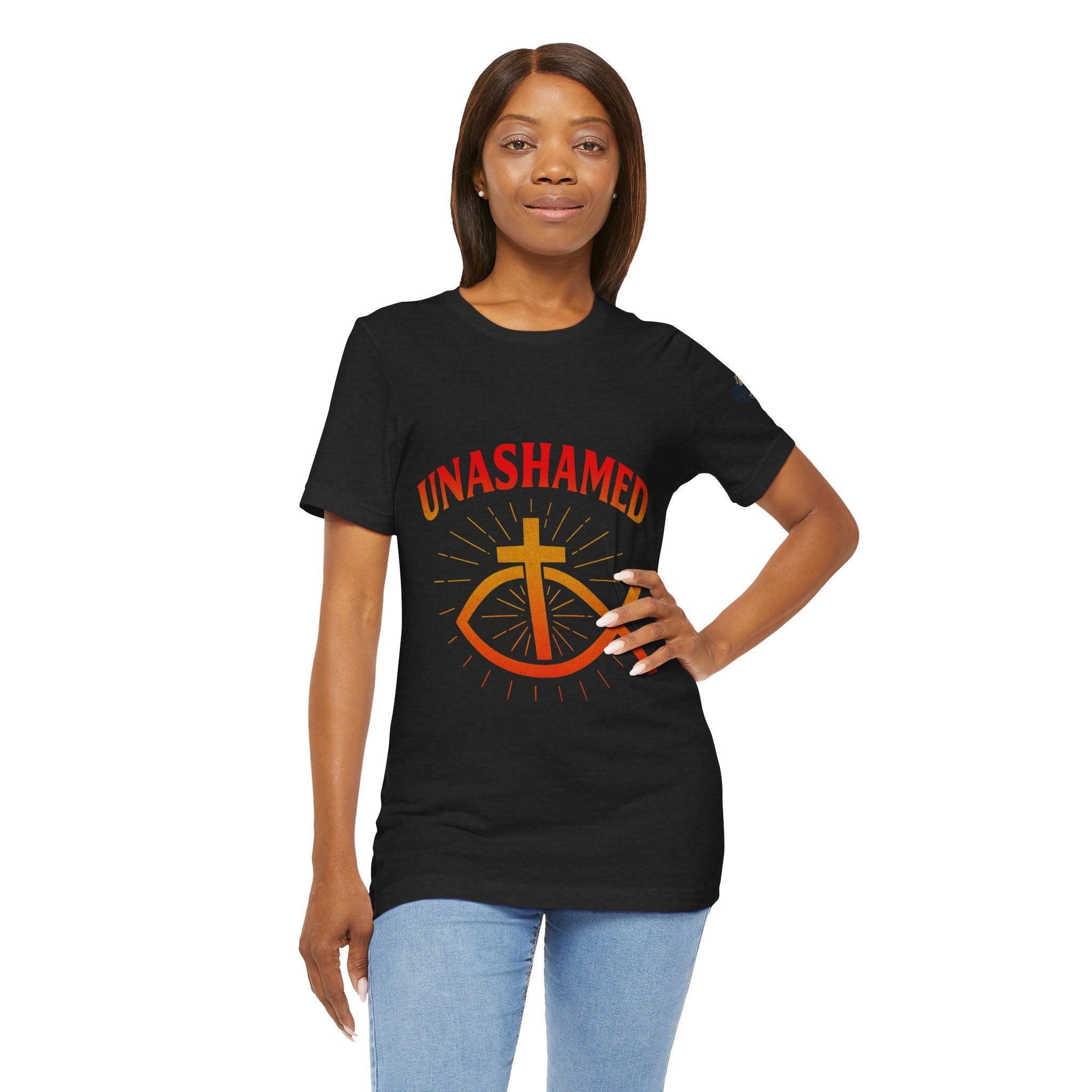 Unashamed T-shirt – Ichthys Jesus Fish & Cross Christian T-shirt for Romans 1:16 Bold Faith Printify