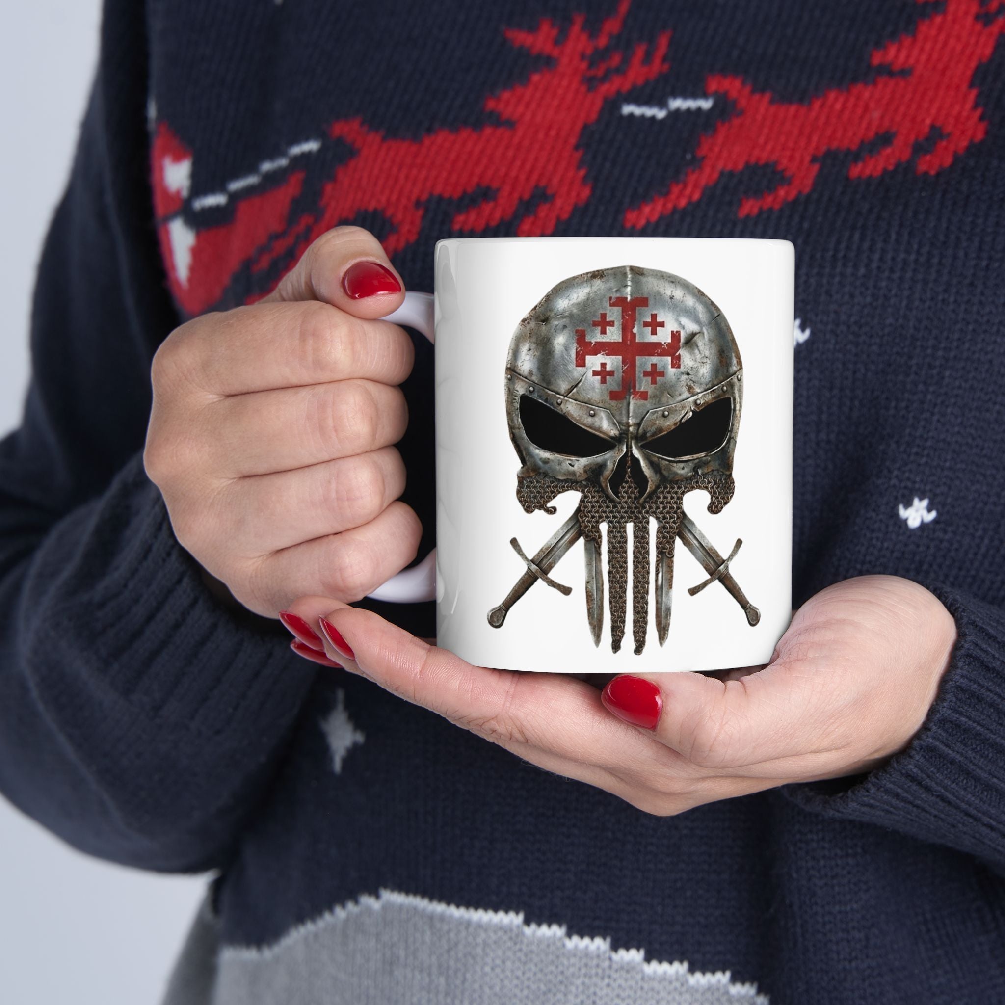 Crusader Knight Coffee Mug — 'Armor of God' Christian Skull 11/15oz Accent Mug Printify