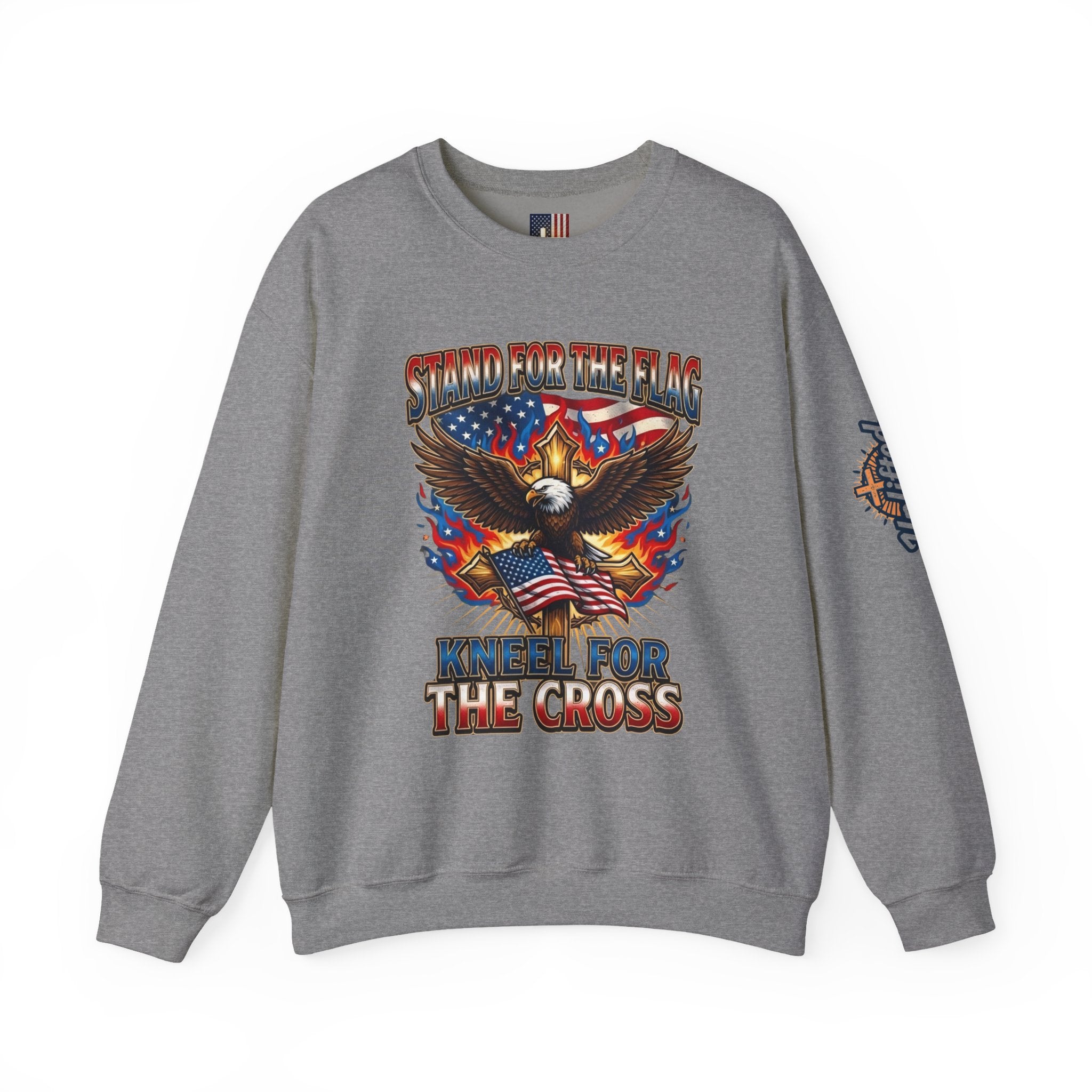 Stand for the Flag Kneel for the Cross Sweatshirt | Patriotic Eagle Sweatshirt Printify