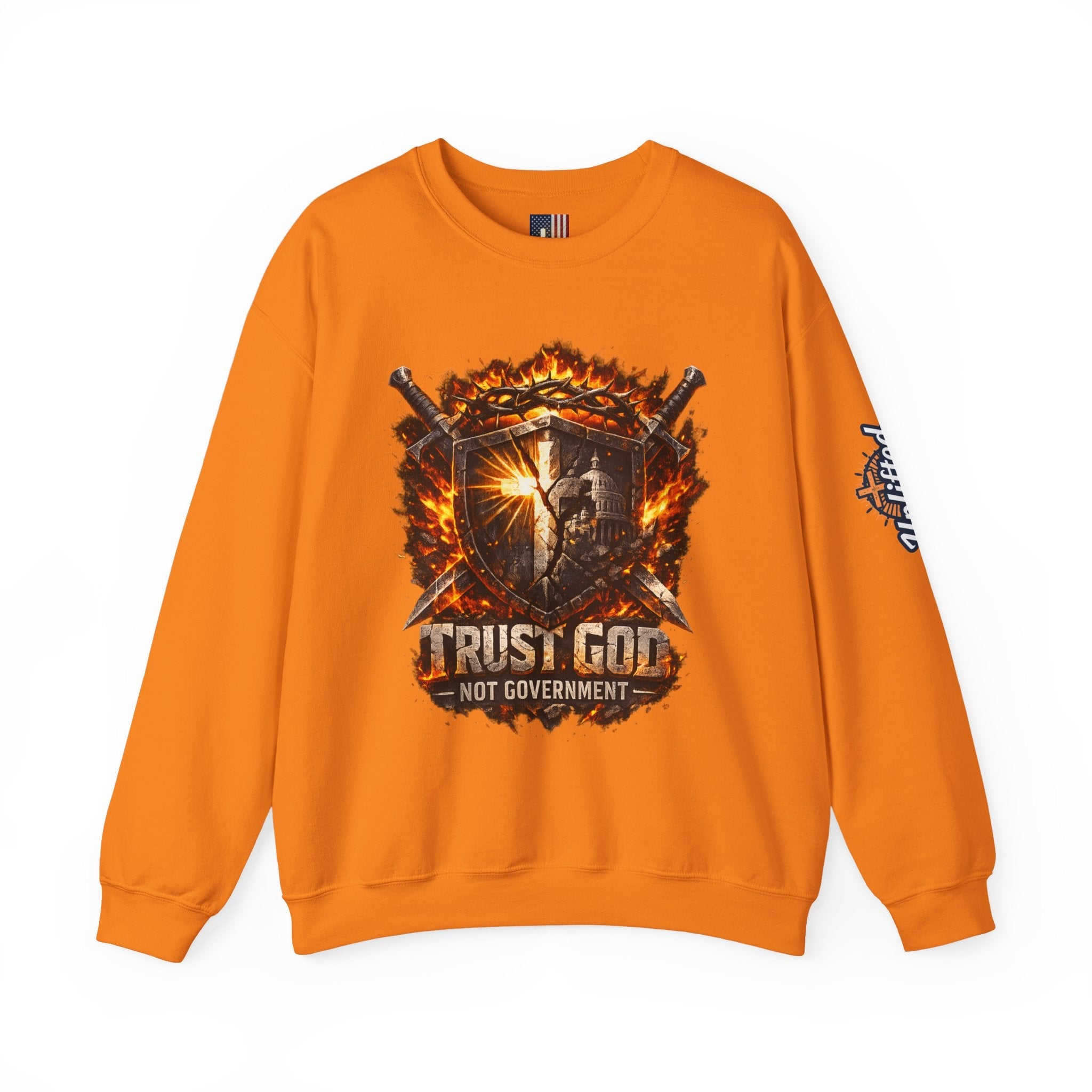 Trust God Not Government Shield Sweatshirt — Patriotic Christian Faith Sweatshirt Printify