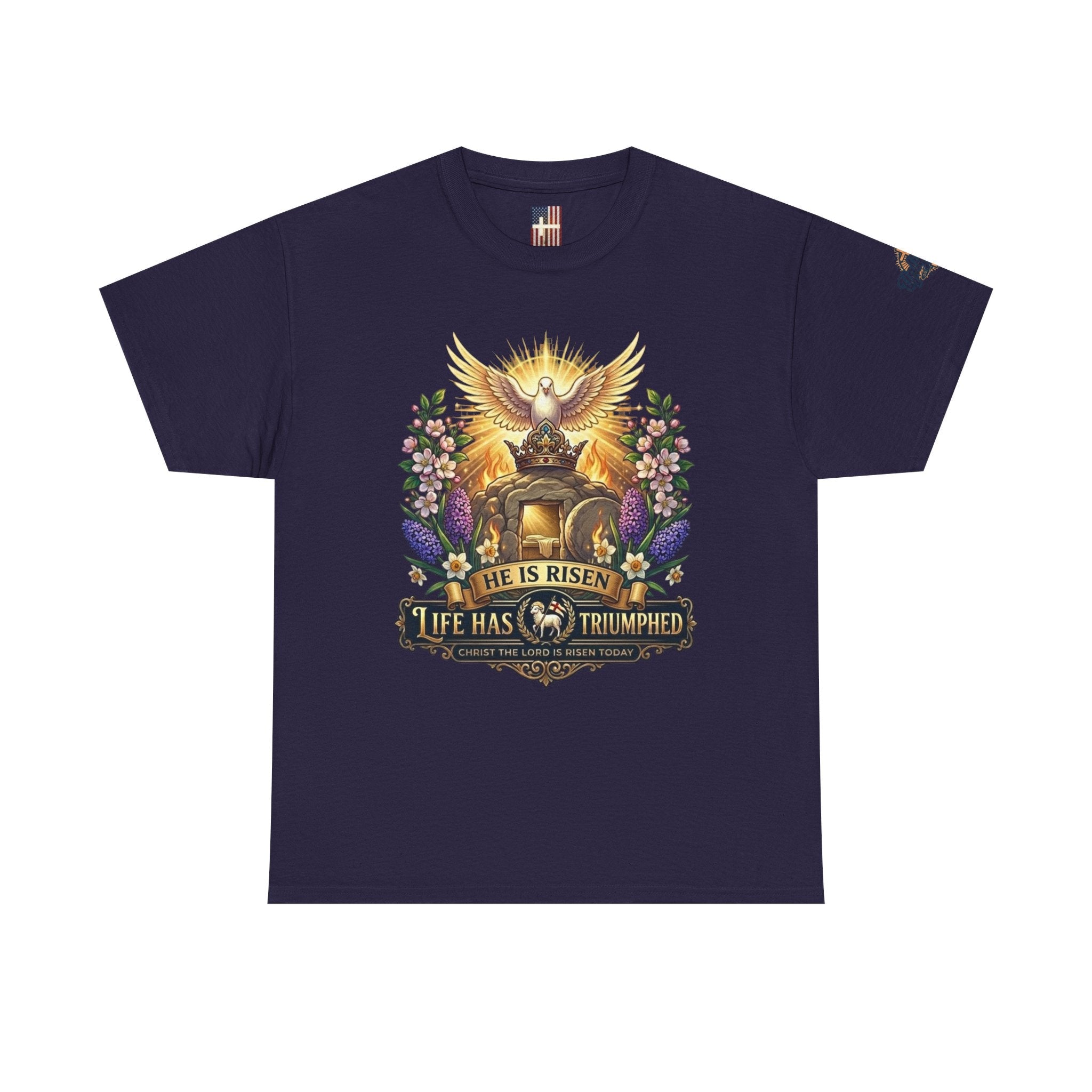 He Is Risen "Life Has Triumphed" T-Shirt — Easter Resurrection Christian Tee Printify
