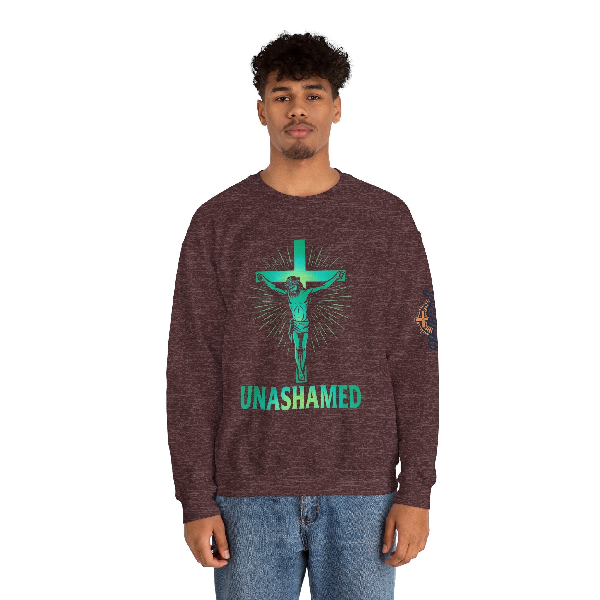 Unashamed Sweatshirt – Romans 1:16 Crucifixion Christian Sweatshirt for Bold Unwavering Faith Printify