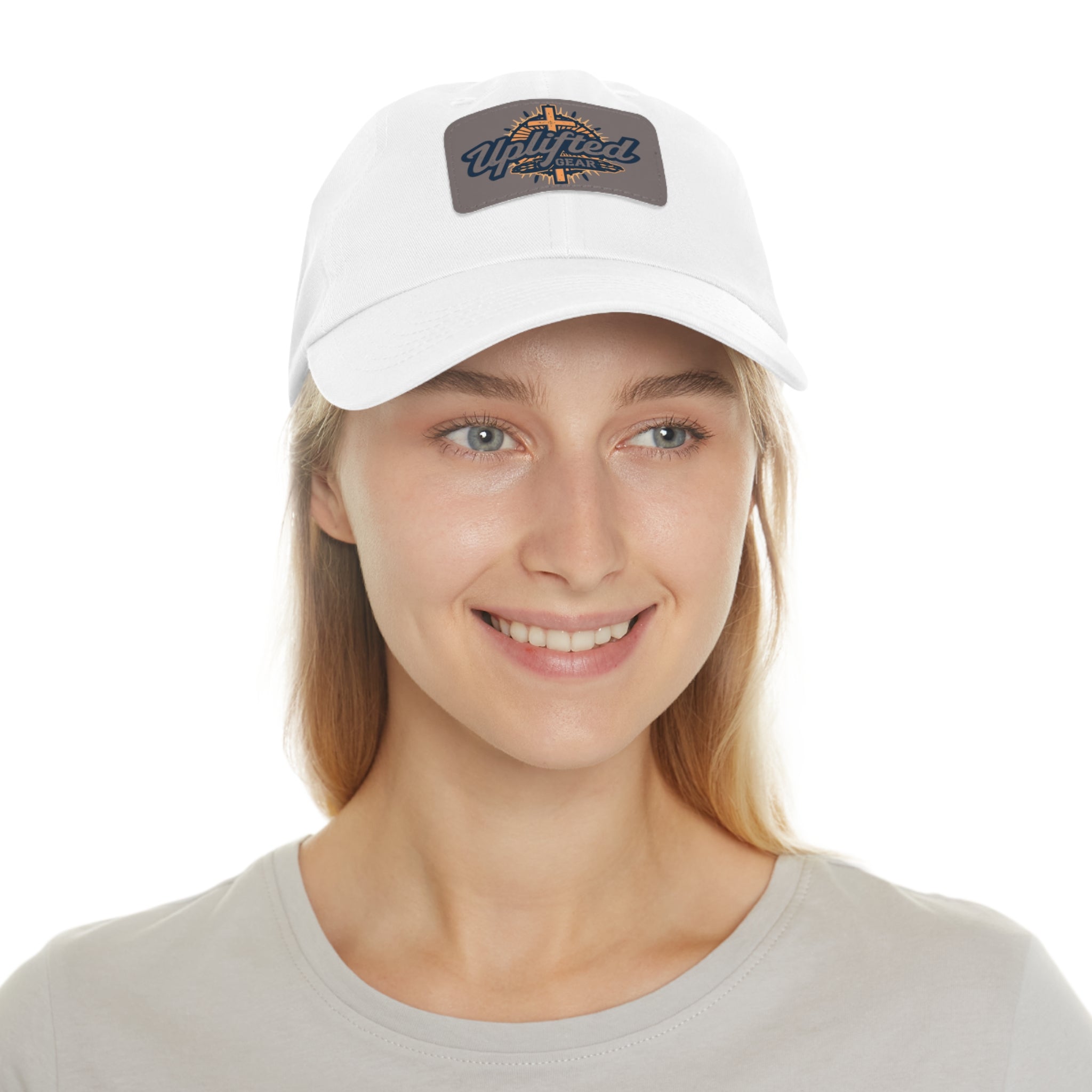 Uplifted Gear Leather Patch Dad Hat — Vintage Aviation Logo Cap Printify