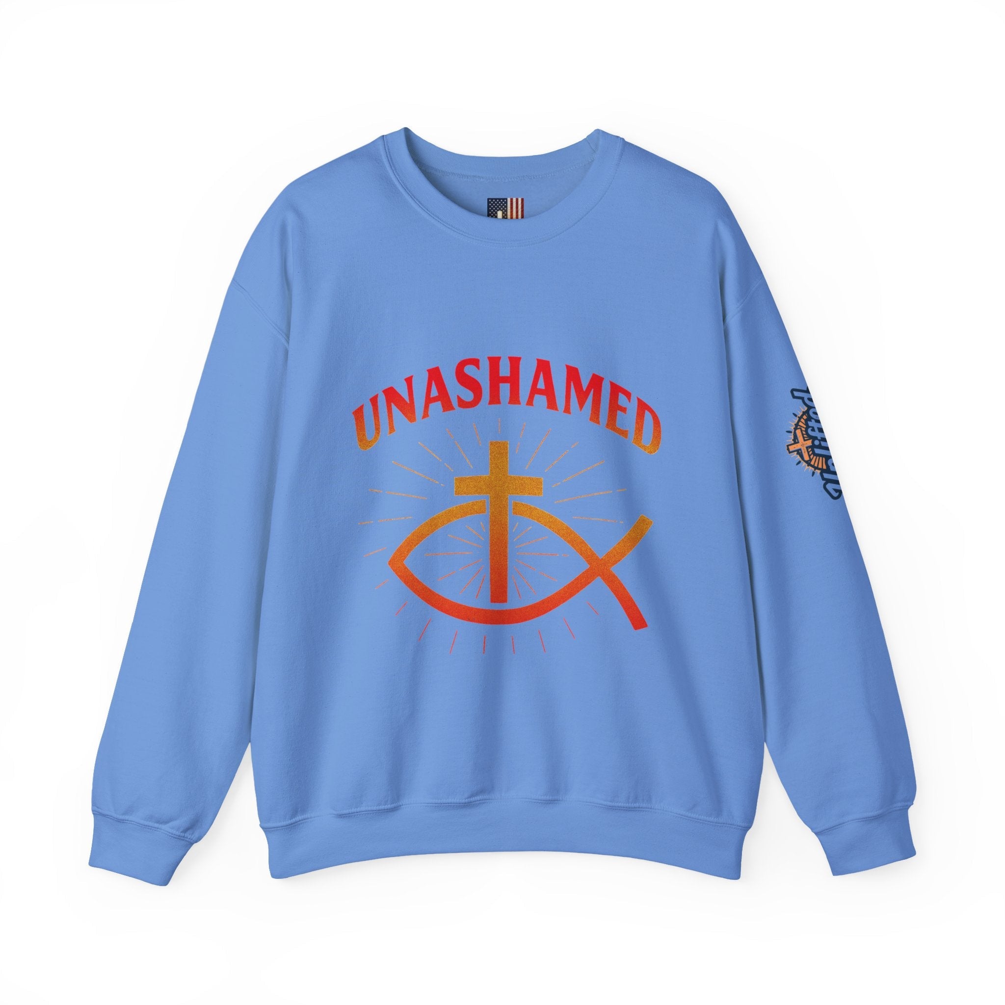Unashamed Sweatshirt – Ichthys Jesus Fish & Cross Christian Sweatshirt for Romans 1:16 Bold Faith Printify