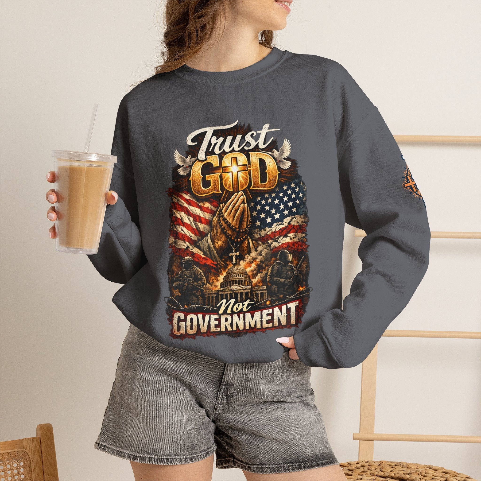 Trust God Not Government Sweatshirt — Vintage Patriotic Christian Sweatshirt Printify