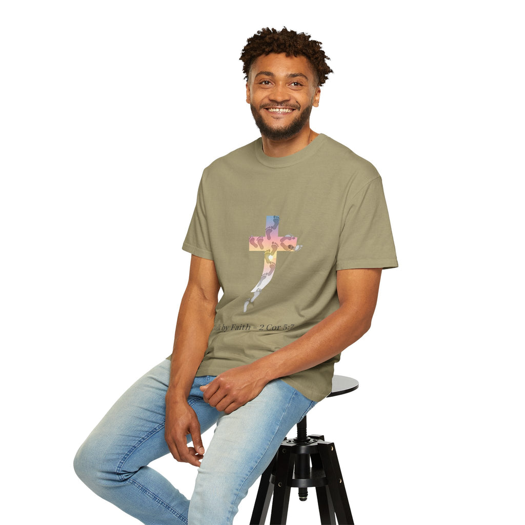 Walk by Faith T-Shirt – Cross & Footprints Christian Tee for Bold Believers Printify