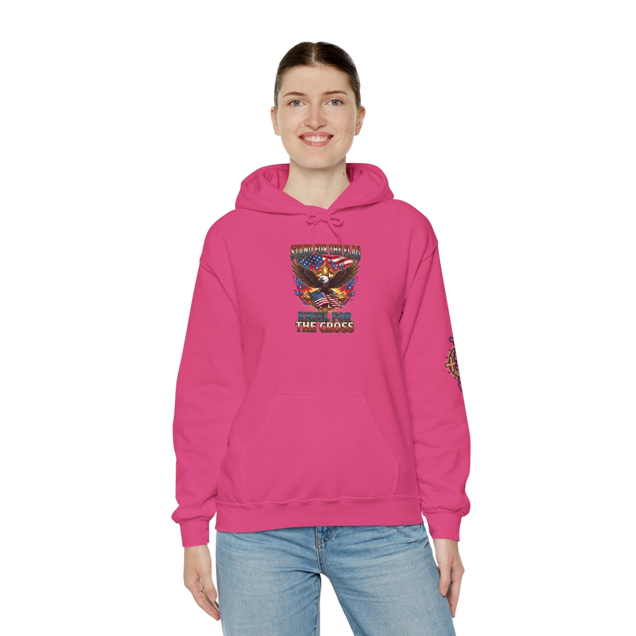 Stand for the Flag Kneel for the Cross Hoodie | Patriotic Eagle Hoodie Printify