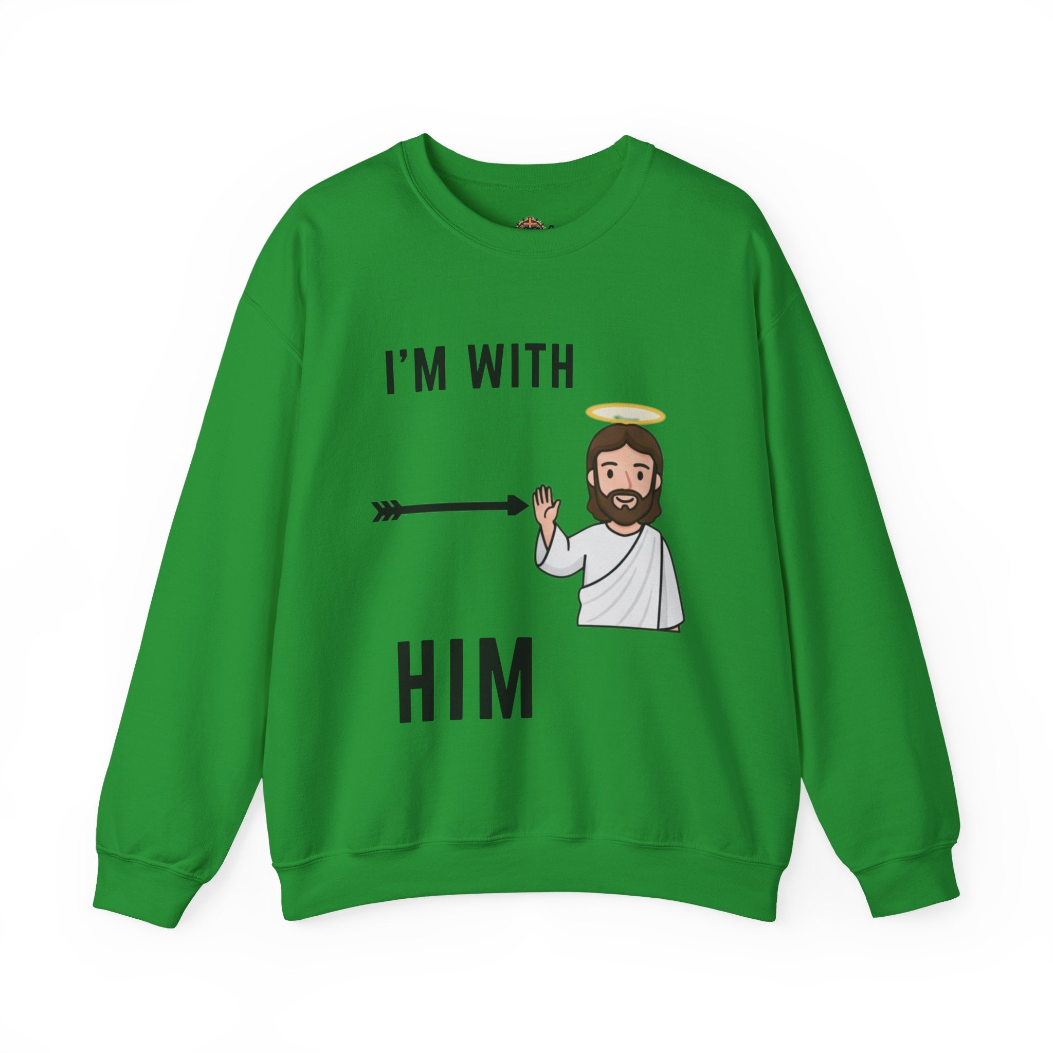 🔥 I’m With Him → Christian Sweatshirt | Arrow Pointing to Jesus | Minimalist Faith Tee | Subtle Cross Design | Bible-Inspired Apparel by Uplifted Gear Printify