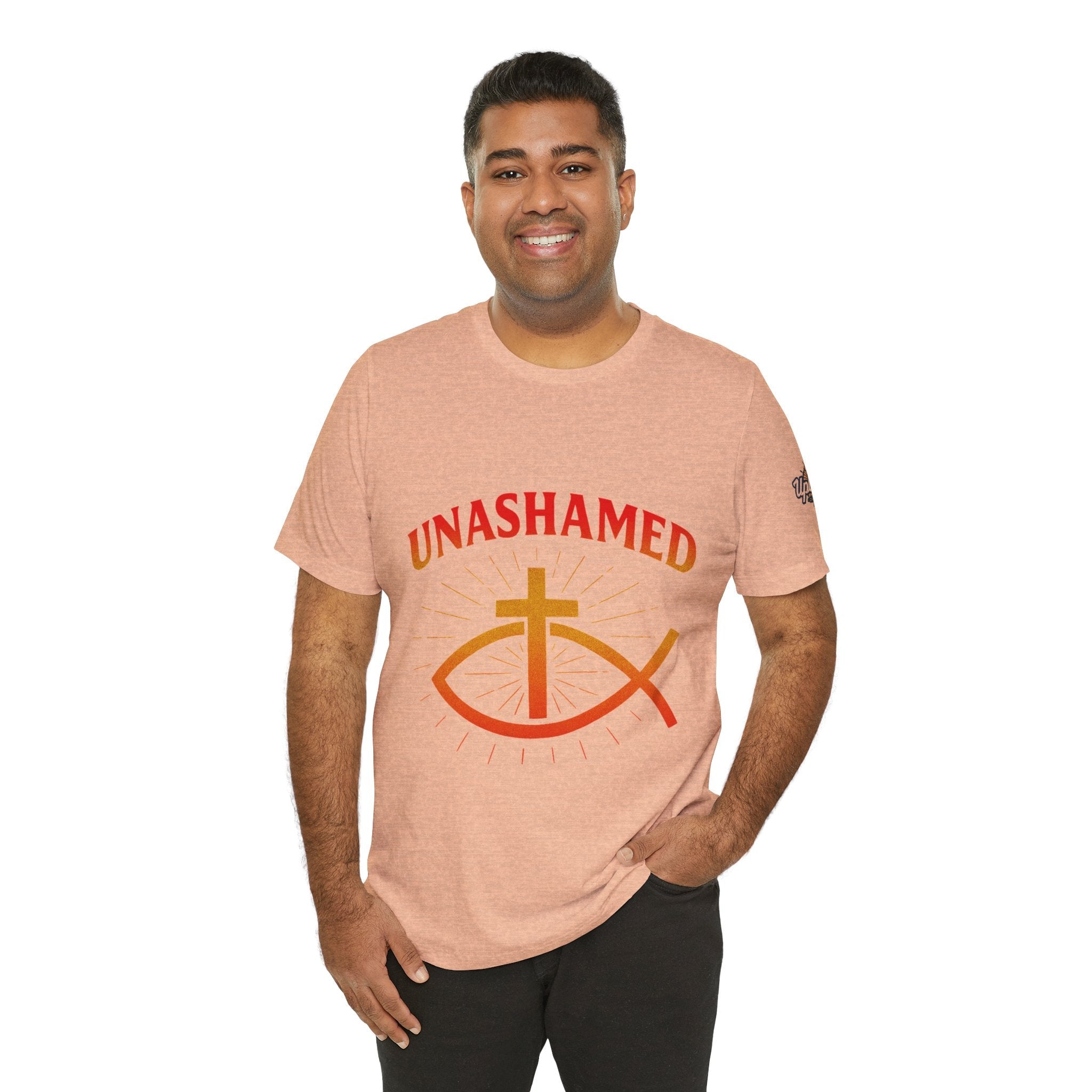 Unashamed T-shirt – Ichthys Jesus Fish & Cross Christian T-shirt for Romans 1:16 Bold Faith Printify