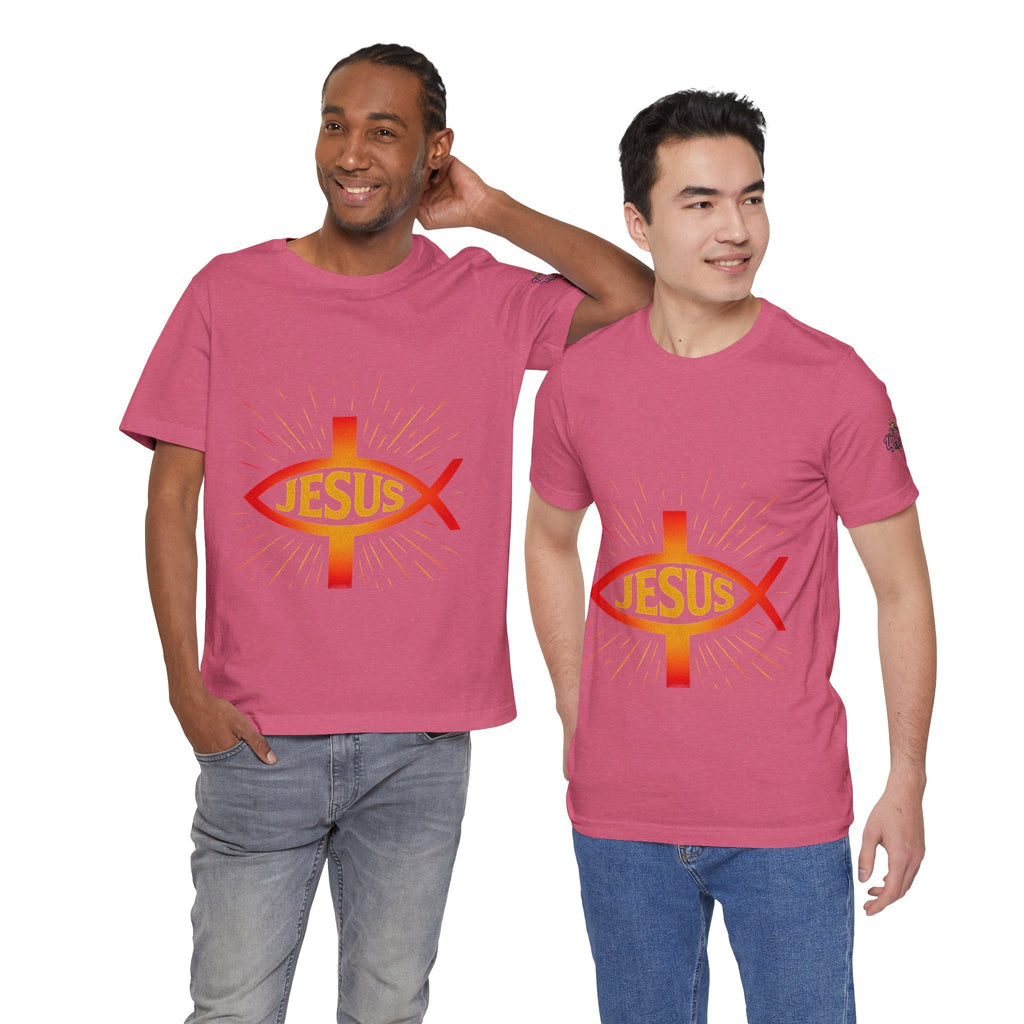 Jesus Ichthys T-shirt – Christian Fish Symbol with Cross & Jesus Inscription T-shirt for Eternal Faith & Streetwear Printify