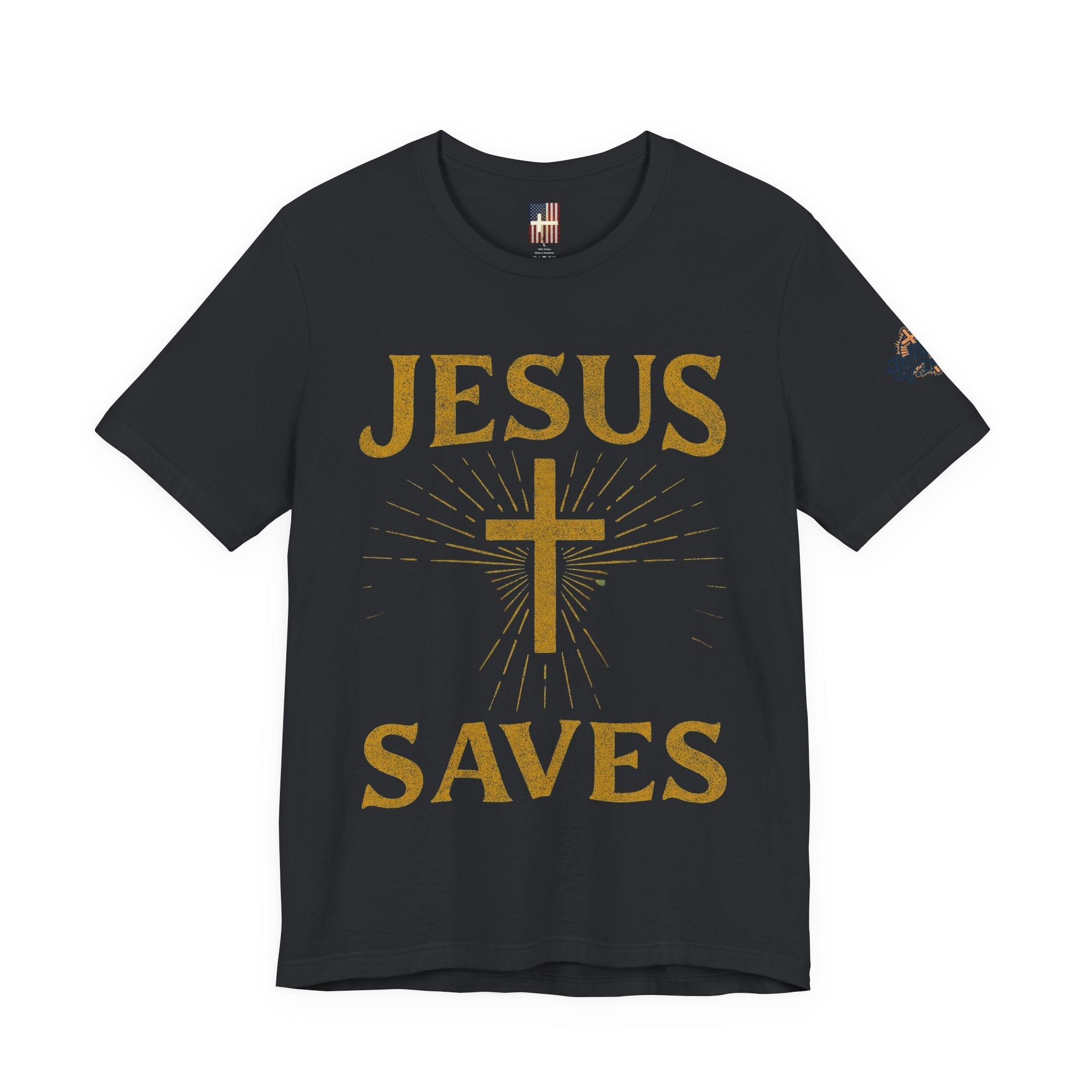 Jesus Saves T-shirt – Radiant Cross & Rays of Light Christian T-shirt for Eternal Hope & Faith Printify