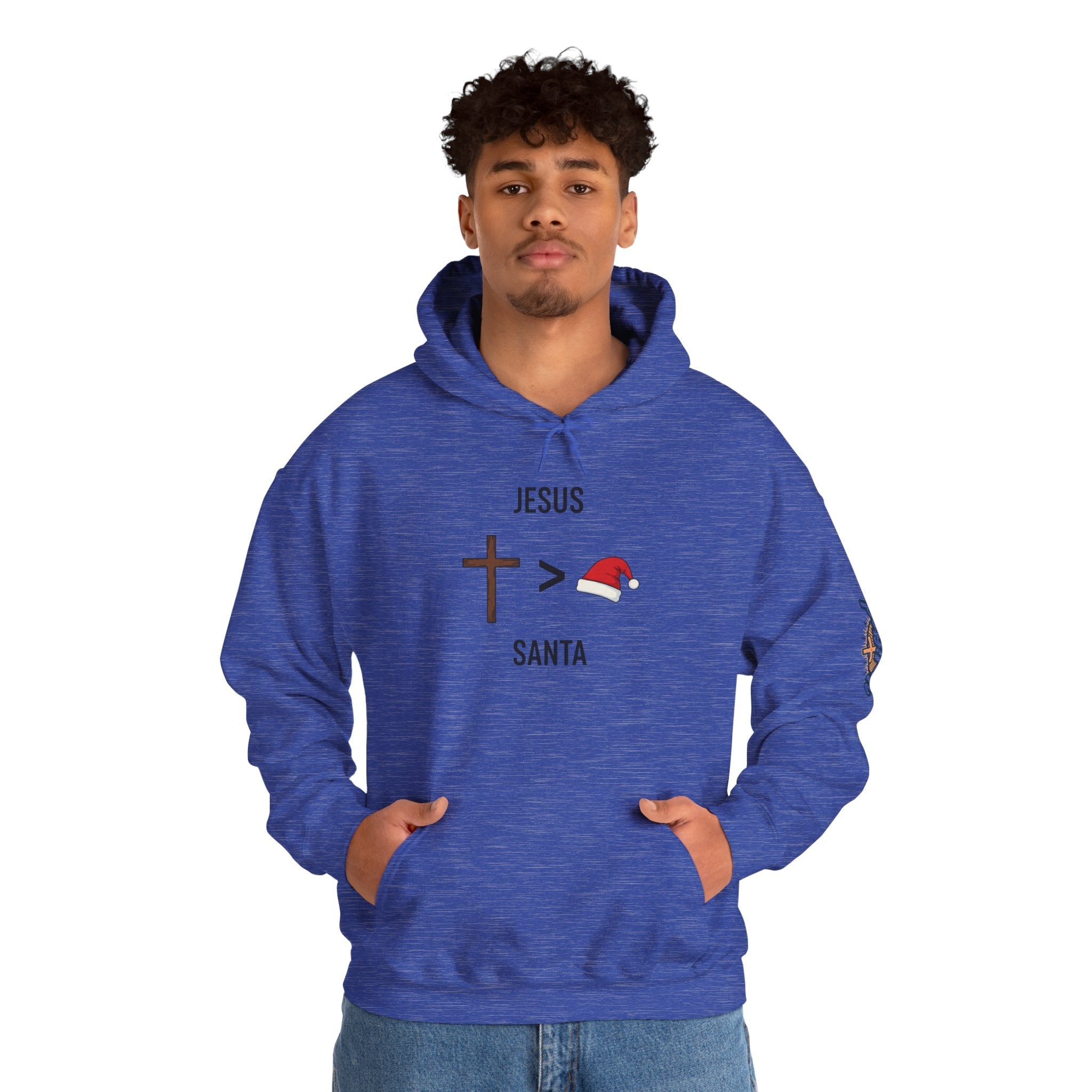 🎄 Jesus > Santa – Minimalist Christian Christmas Hoodie | Bold Faith Over Holiday Tee | Cross vs Santa Hat Design | Uplifted Gear Printify