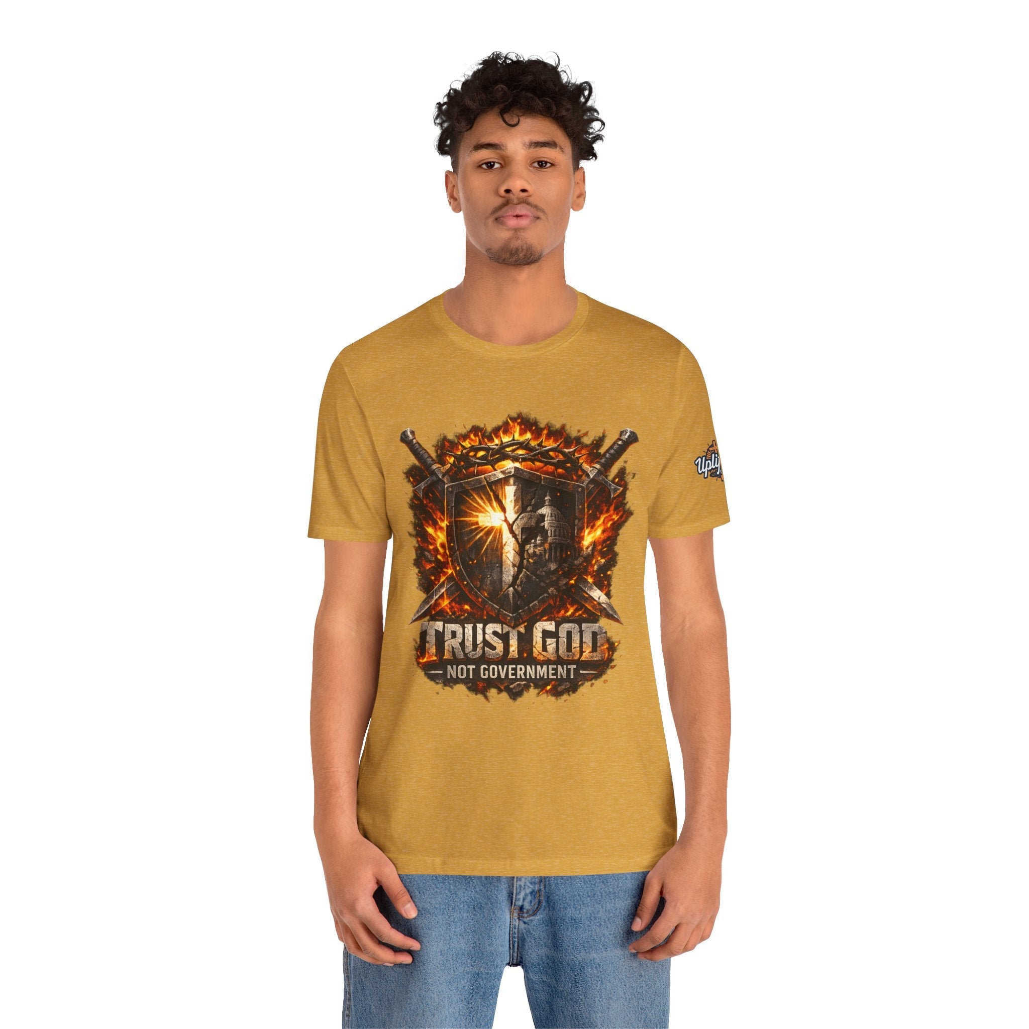 Trust God Not Government Shield Tee — Patriotic Christian Faith T-Shirt Printify