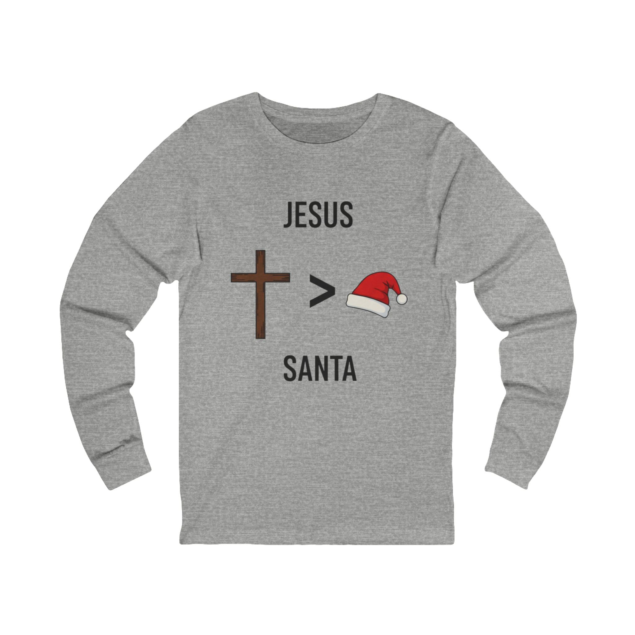 🎄 Jesus > Santa – Minimalist Christian Christmas Long Sleeve Shirt | Bold Faith Over Holiday Tee | Cross vs Santa Hat Design | Uplifted Gear Printify