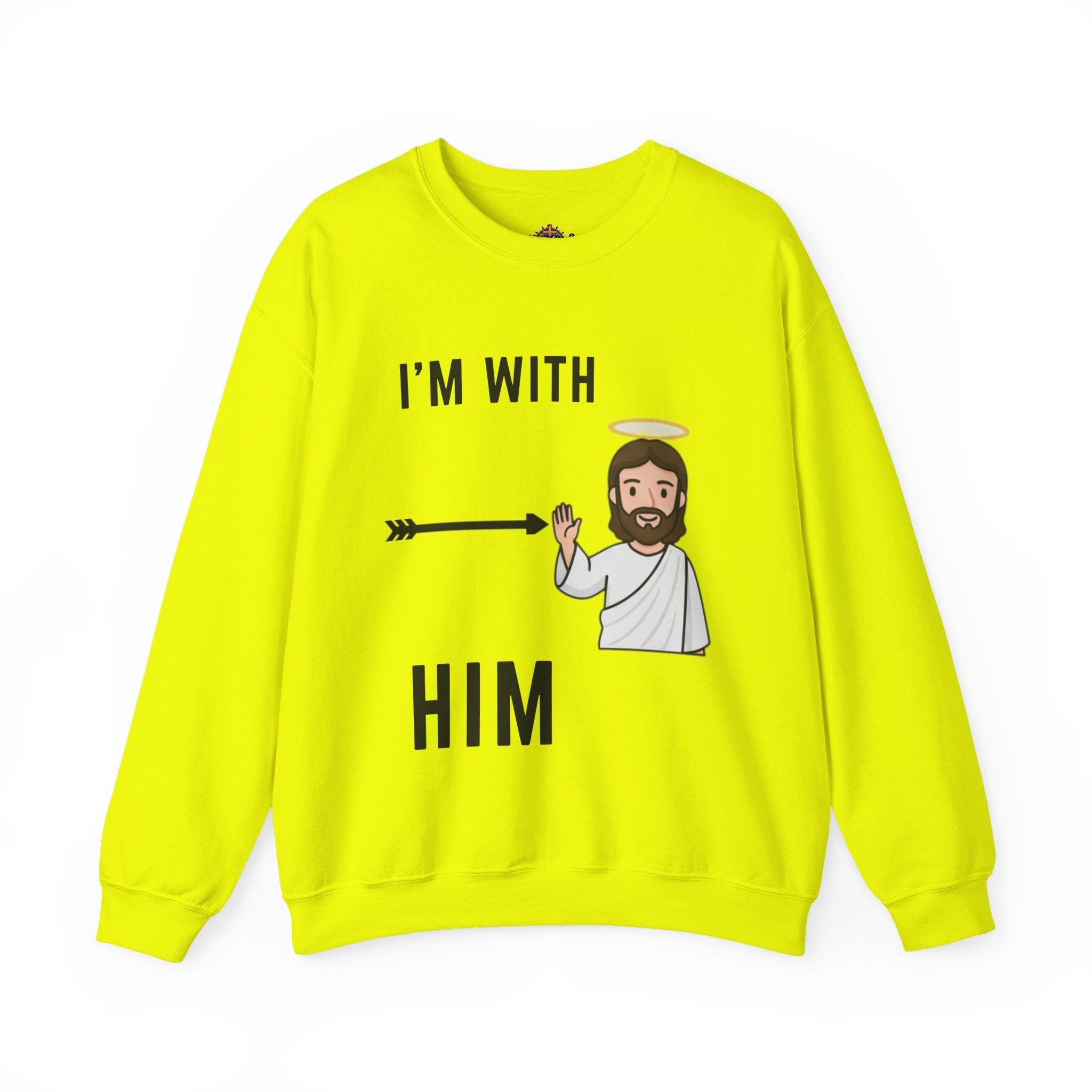 🔥 I’m With Him → Christian Sweatshirt | Arrow Pointing to Jesus | Minimalist Faith Tee | Subtle Cross Design | Bible-Inspired Apparel by Uplifted Gear Printify