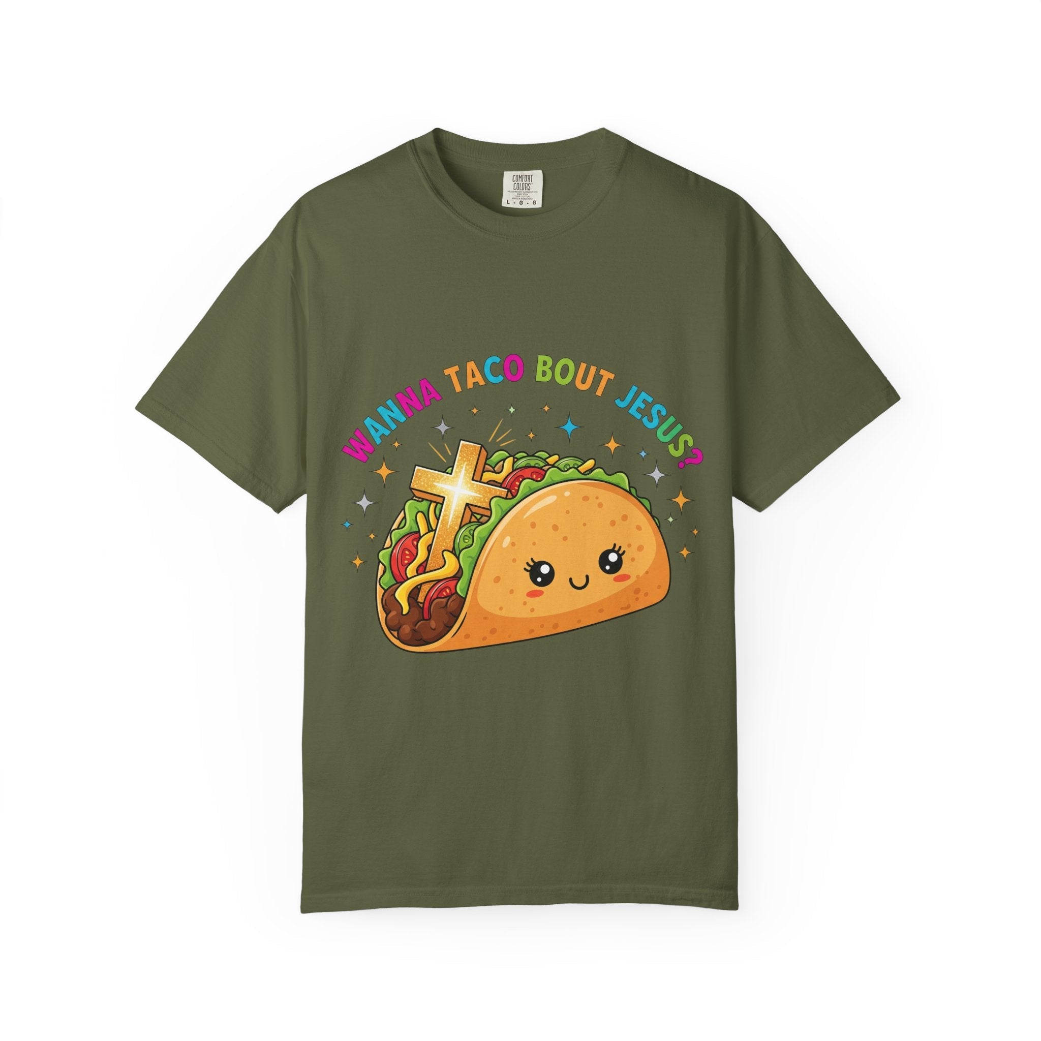 Wanna Taco 'Bout Jesus? Funny Christian Pun T-Shirt – Lettuce Pray & Share Faith! Printify