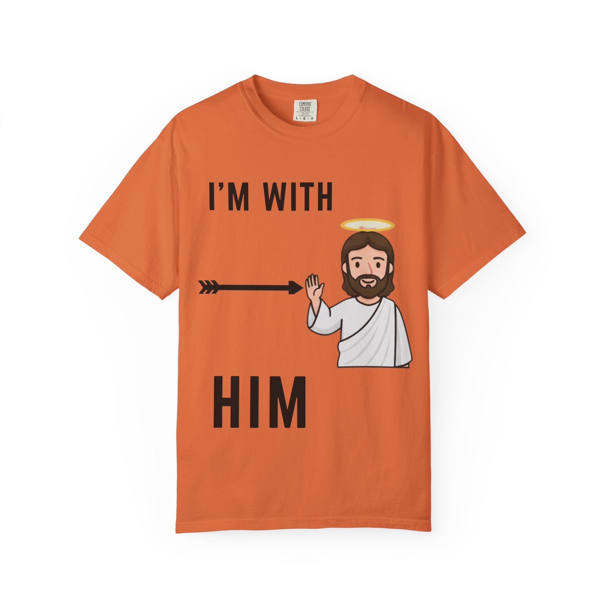🔥 I’m With Him → Christian T-Shirt | Arrow Pointing to Jesus | Minimalist Faith Tee | Subtle Cross Design | Bible-Inspired Apparel by Uplifted Gear Printify