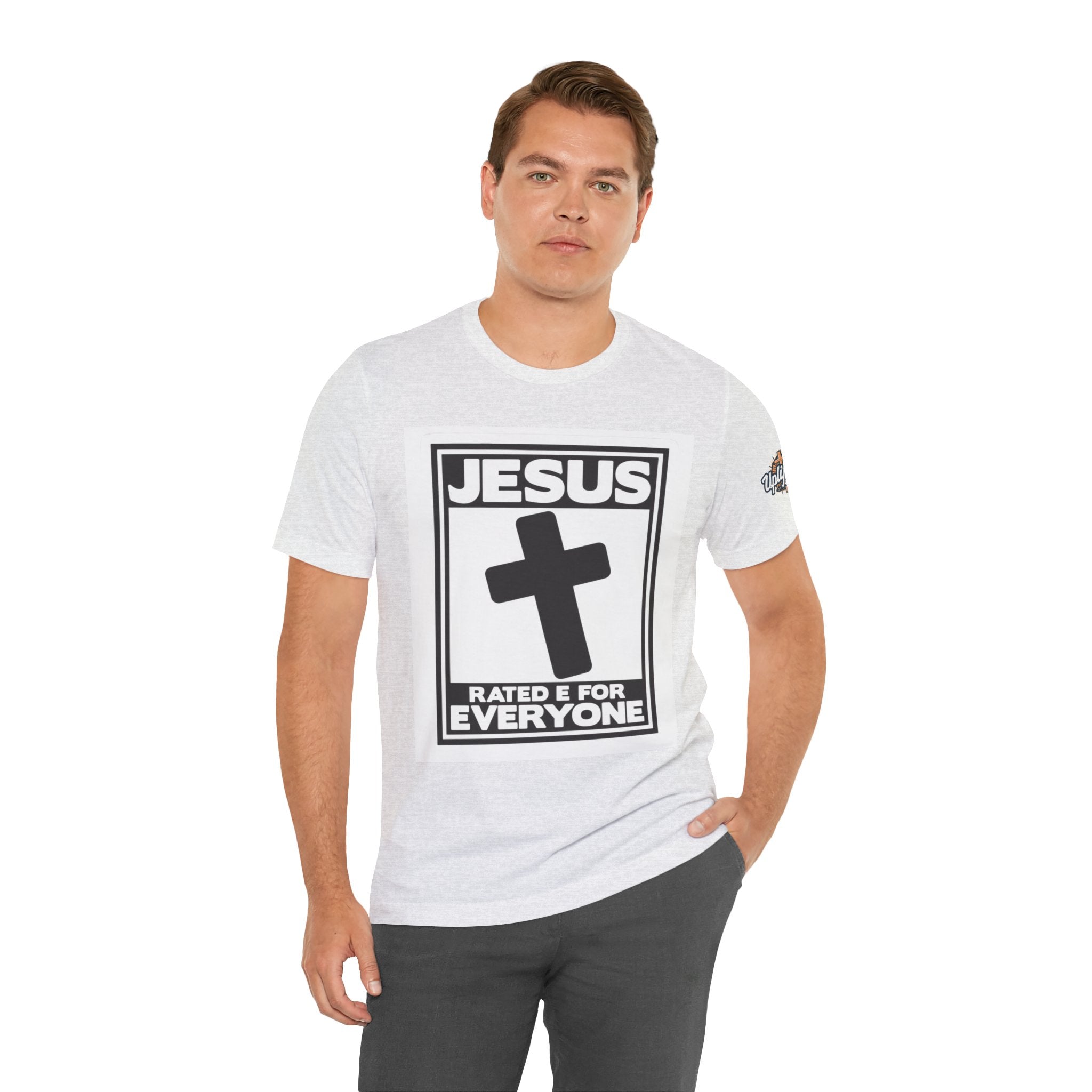 Jesus, Rated E for Everyone T-shirt - Gamer Faith T-shirt - Christian Video Game Parody Printify