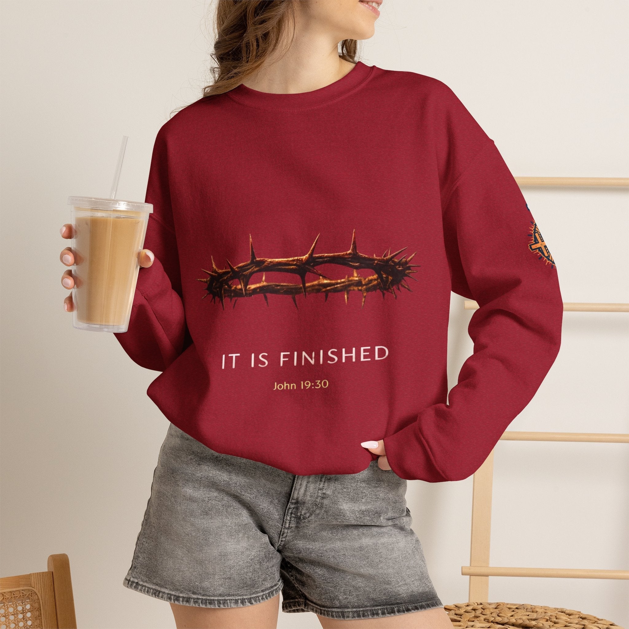 It Is Finished Crown of Thorns Sweatshirt — Christian John 19:30 Faith Sweatshirt Printify