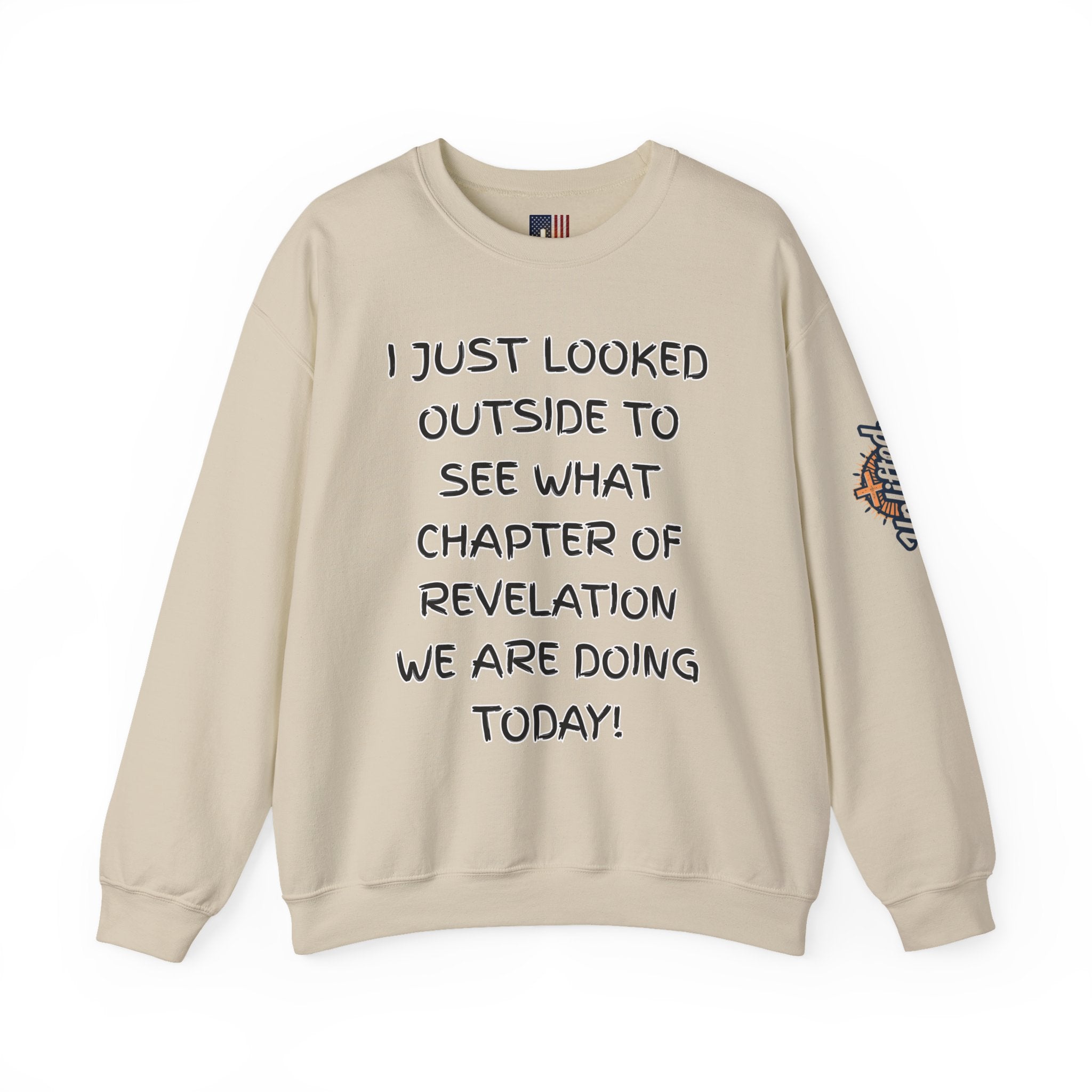 What Chapter of Revelation Sweatshirt – I Looked Outside My Window Christian Sweatshirt for End Times Humor & Faith Printify
