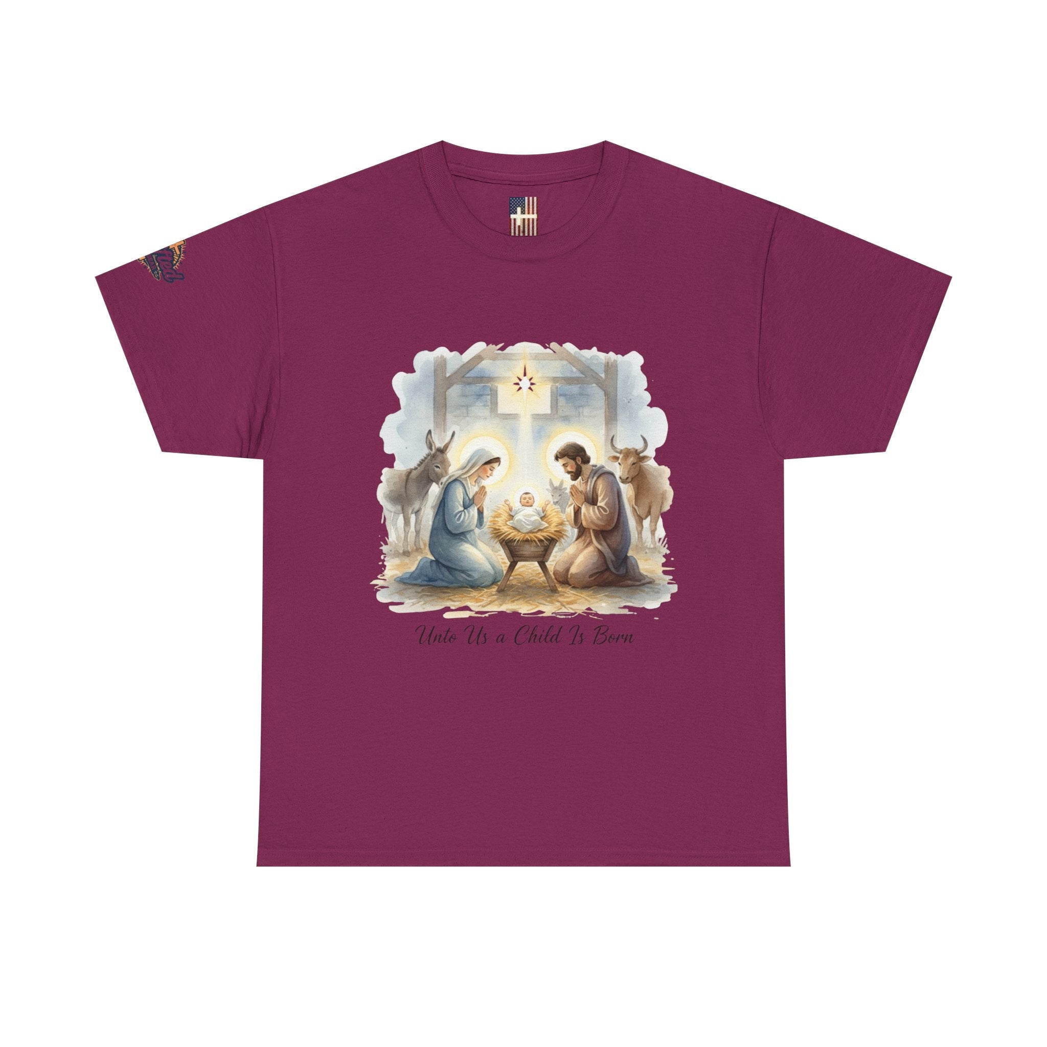Unto Us a Child is Born T-shirt – Isaiah 9:6 Nativity Manger Scene Christian Christmas T-shirt for Holy Night Faith Printify