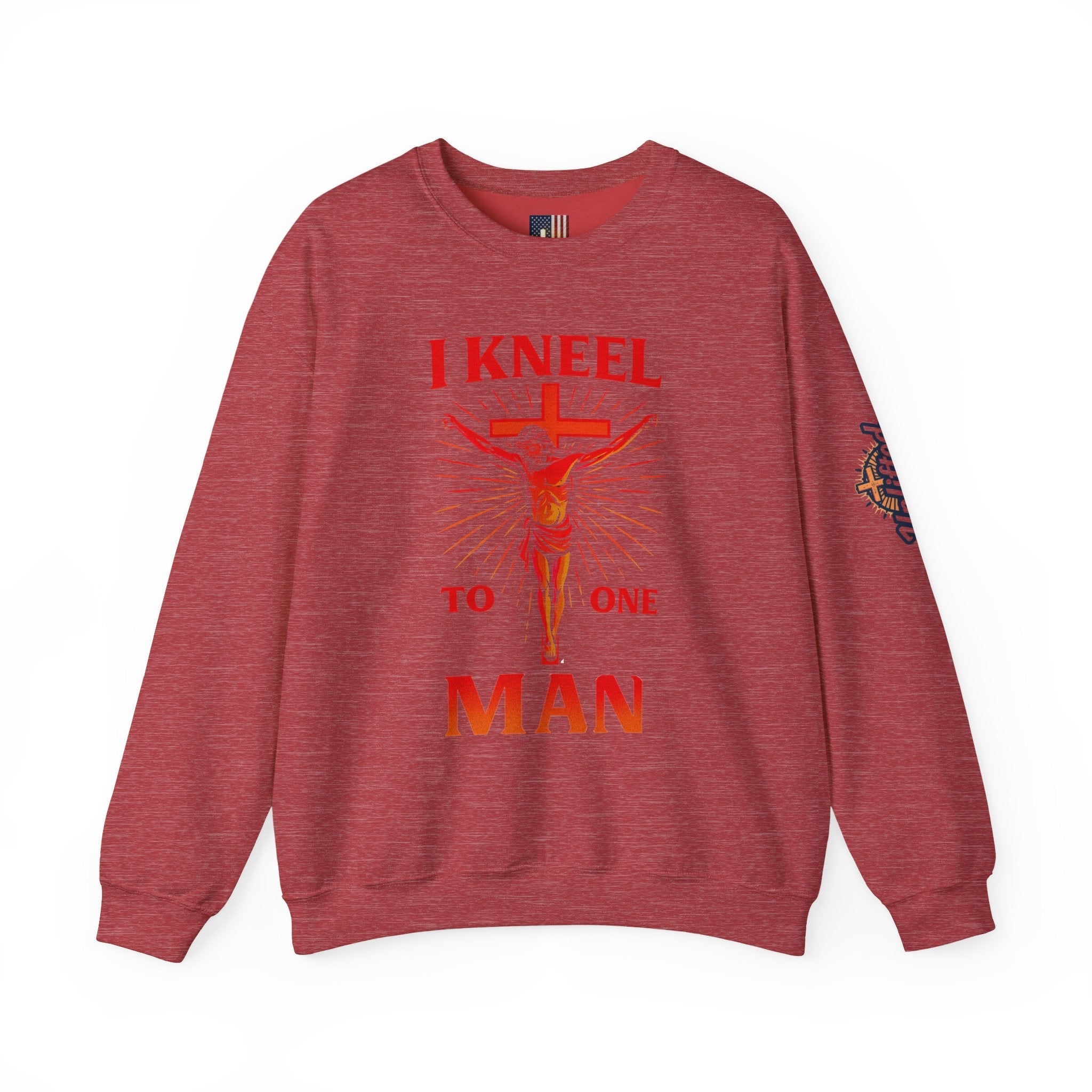 I Kneel to One Man Sweatshirt – Crucifixion Christian Sweatshirt for Unashamed Devotion & Bold Faith Printify