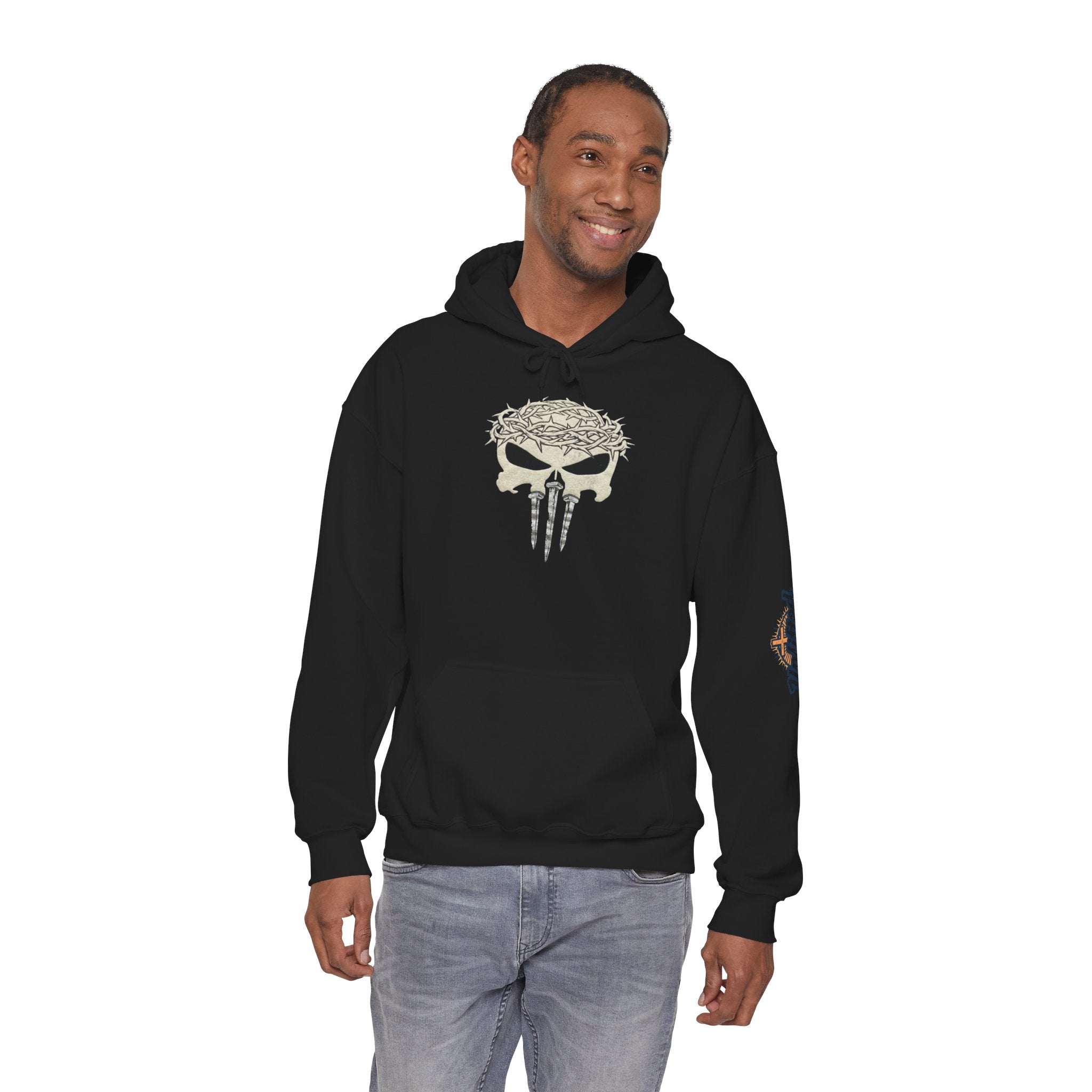 Christian Skull Hoodie - Crown of Thorns & Nails - Warrior Faith Hoodie Printify