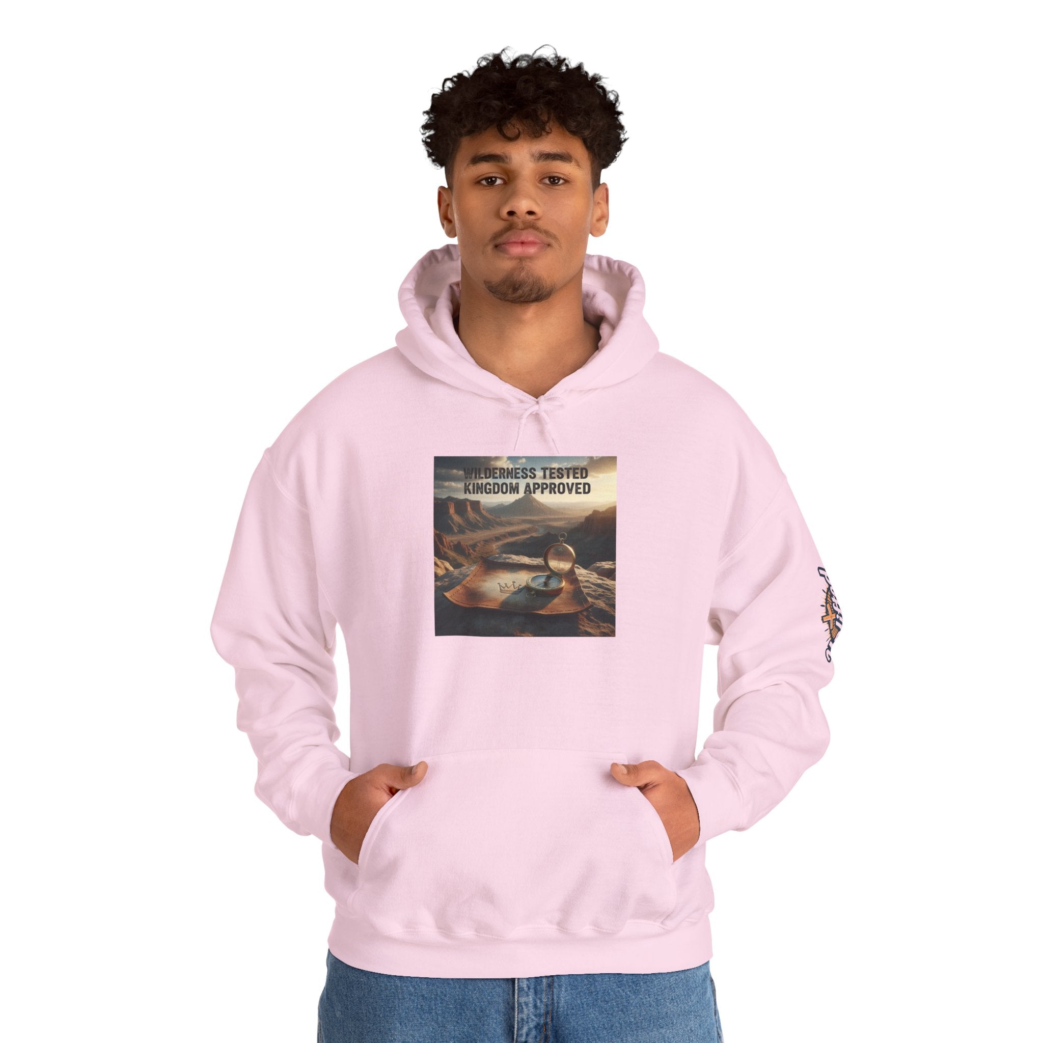 Wilderness Tested Kingdom Approved Hoodie – Mountain Desert Compass Crown Christian Sweatshirt for Biblical Adventure Faith Printify