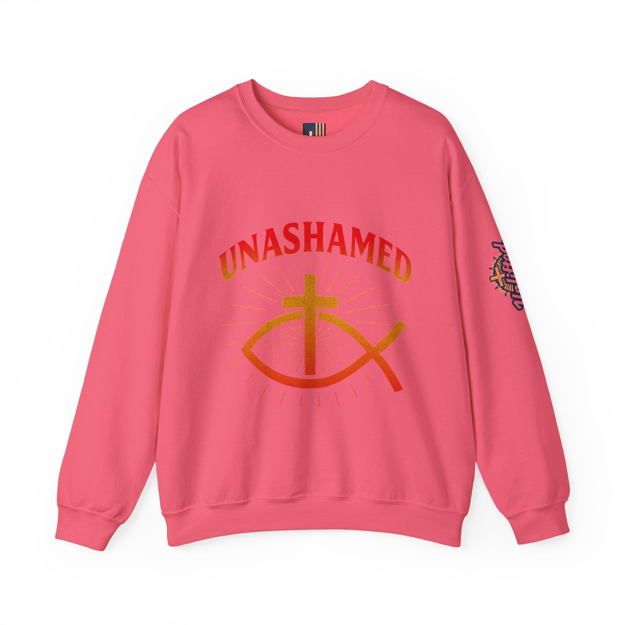 Unashamed Sweatshirt – Ichthys Jesus Fish & Cross Christian Sweatshirt for Romans 1:16 Bold Faith Printify