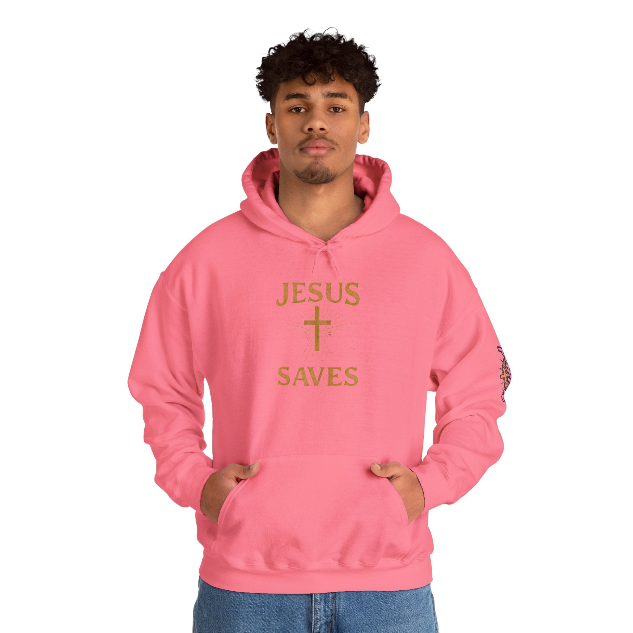 Jesus Saves Hoodie – Radiant Cross & Rays of Light Christian Sweatshirt for Eternal Hope & Faith Printify