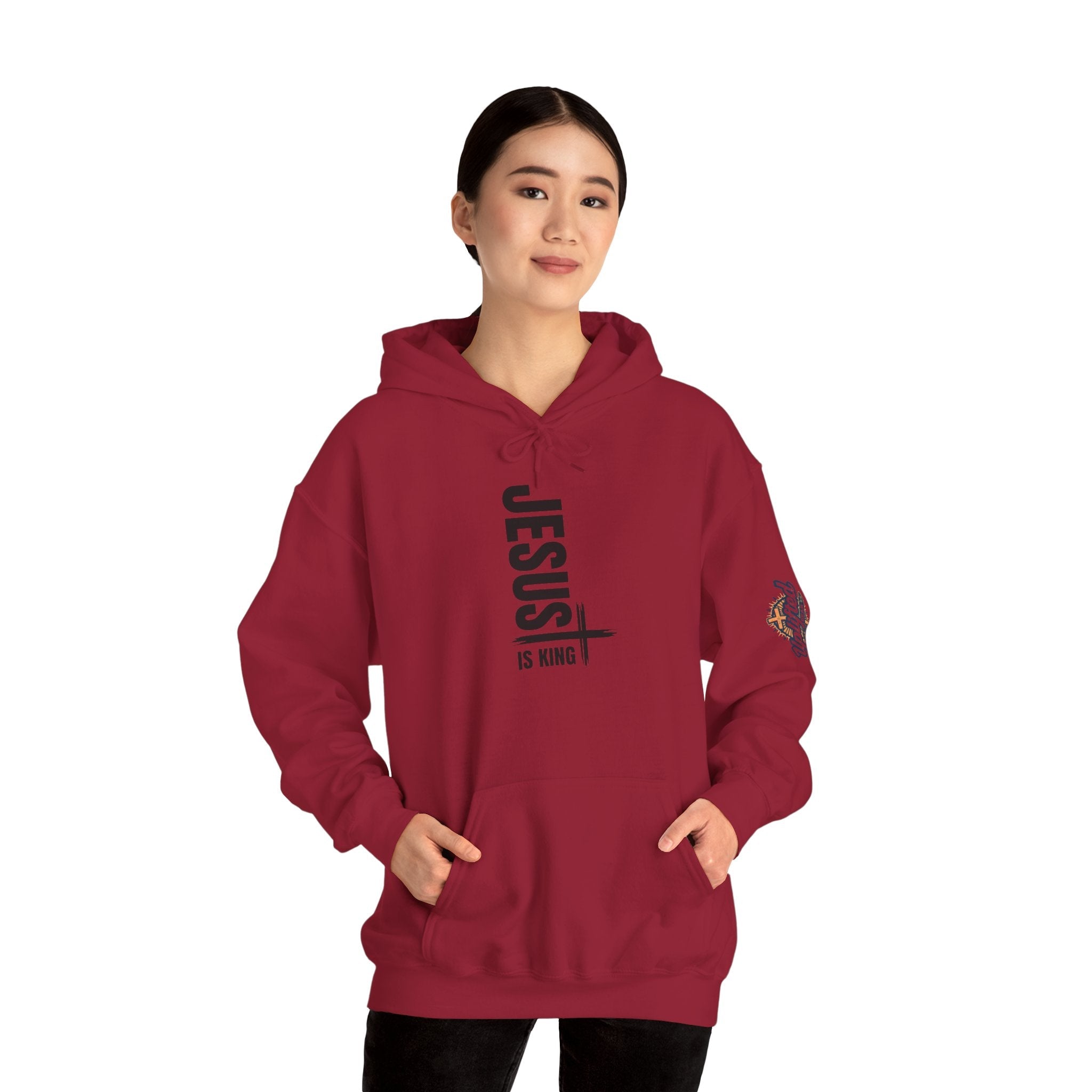 Jesus Is King Hoodie | Modern Typographic Cross Christian Hoodie Printify