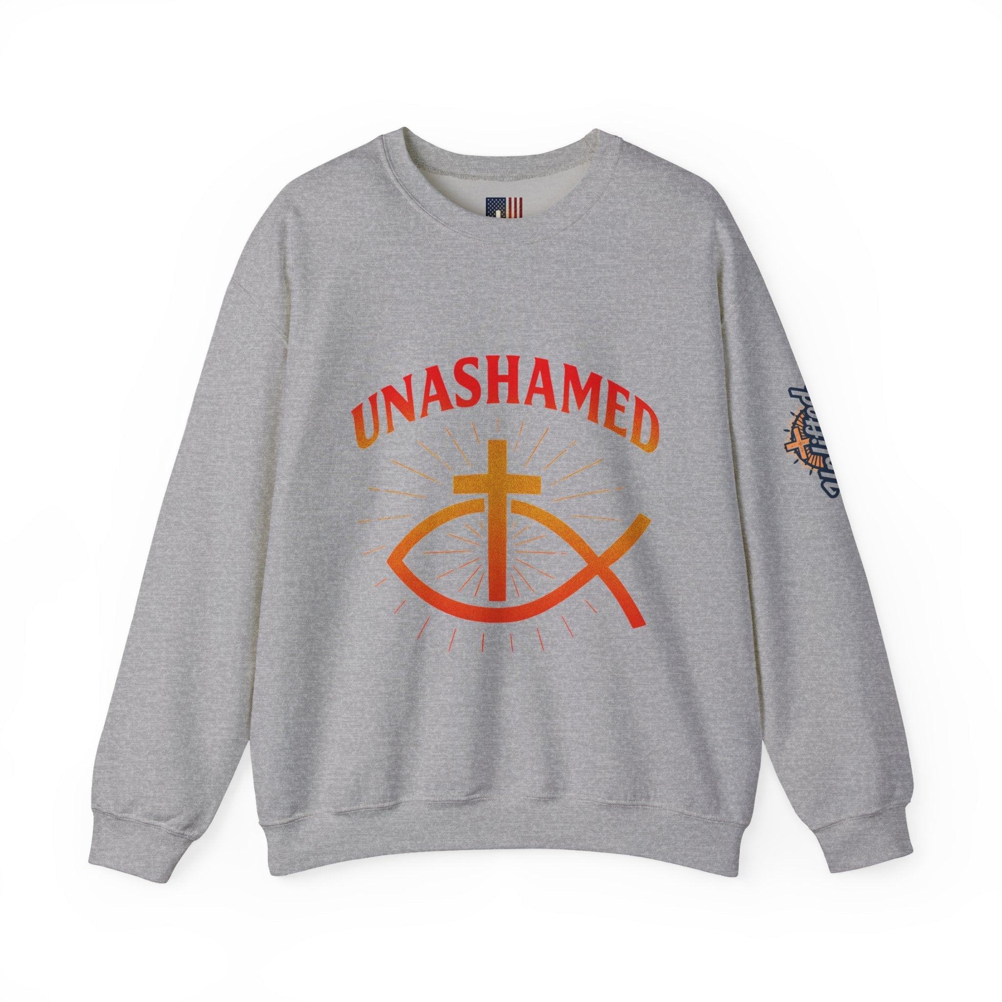 Unashamed Sweatshirt – Ichthys Jesus Fish & Cross Christian Sweatshirt for Romans 1:16 Bold Faith Printify