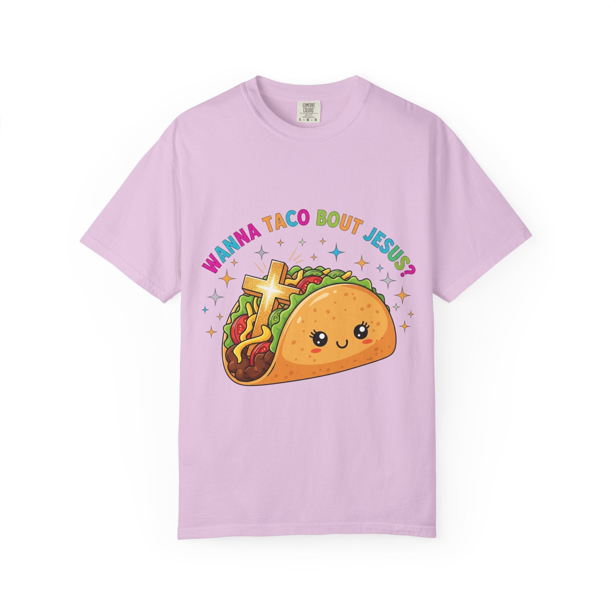 Wanna Taco 'Bout Jesus? Funny Christian Pun T-Shirt – Lettuce Pray & Share Faith! Printify
