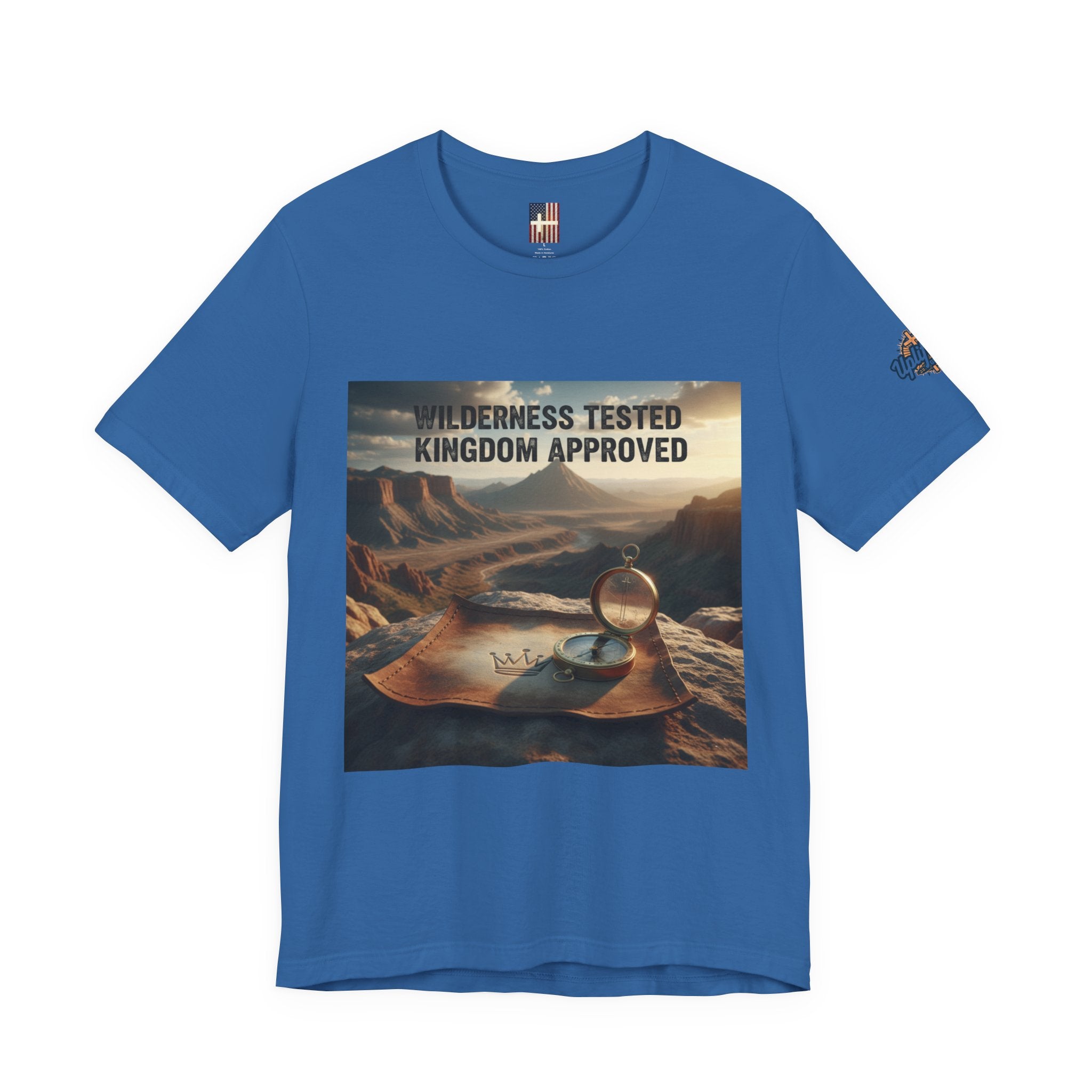 Wilderness Tested Kingdom Approved T-shirt – Mountain Desert Compass Crown Christian T-shirt for Biblical Adventure Faith Printify