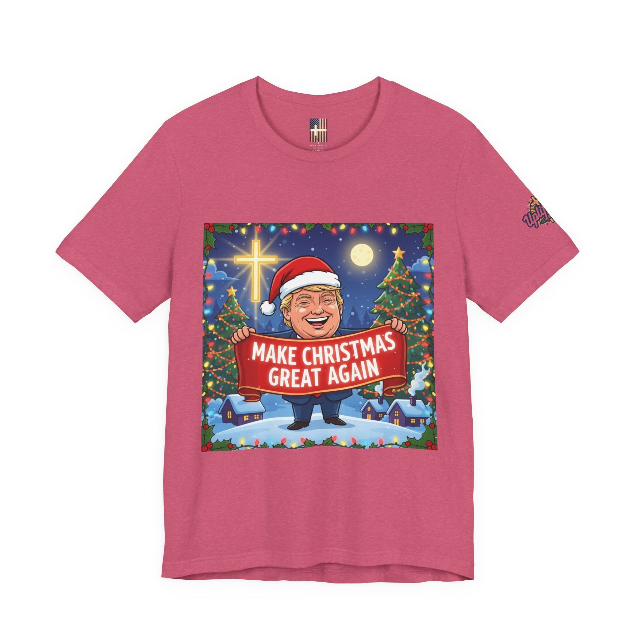 🎄 Make Christmas Great Again – Patriotic Christian Christmas T-Shirt | Bold Holiday Faith Tee | Red & White Banner Design | Uplifted Gear Printify