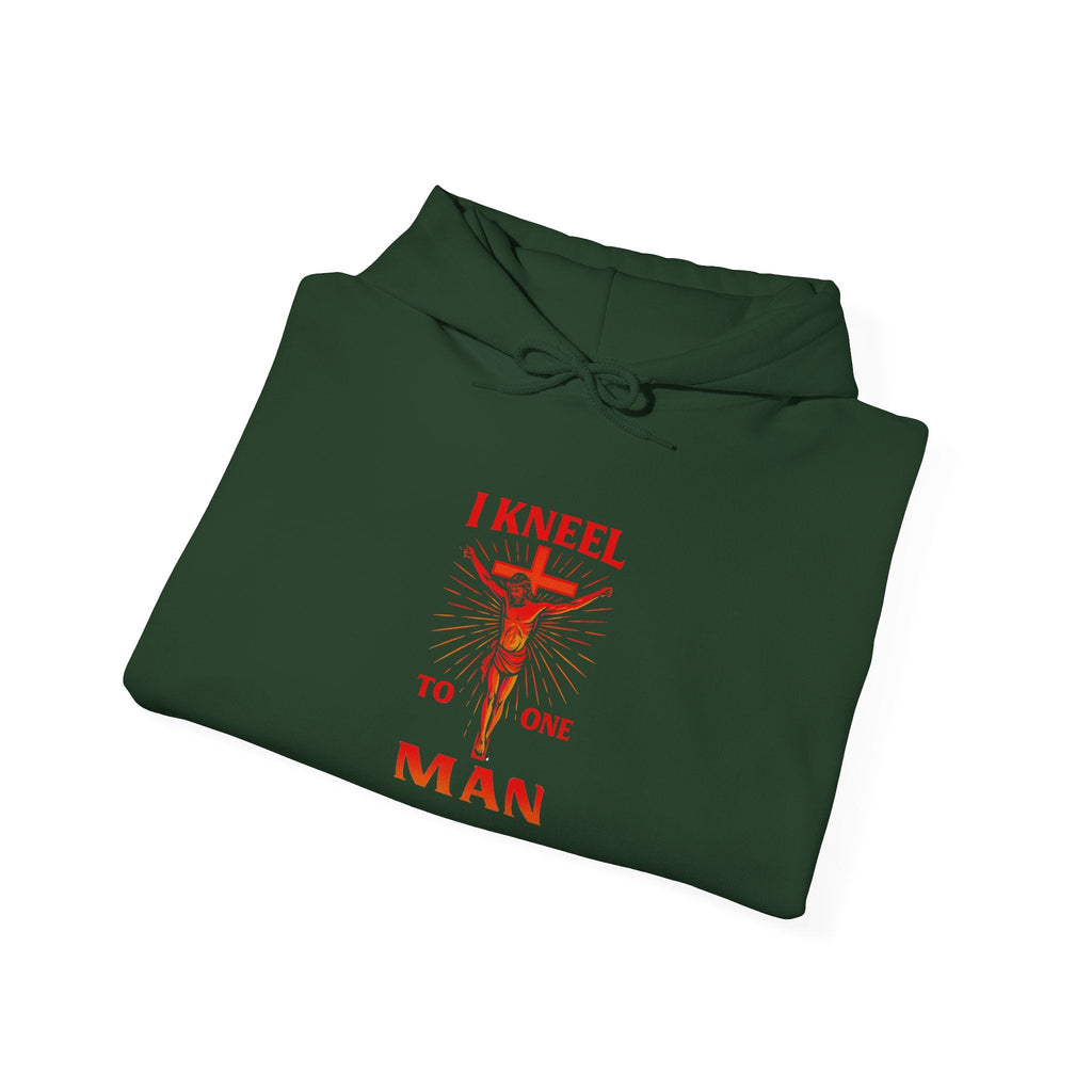 I Kneel to One Man Hoodie – Crucifixion Christian Sweatshirt for Unashamed Devotion & Bold Faith Printify